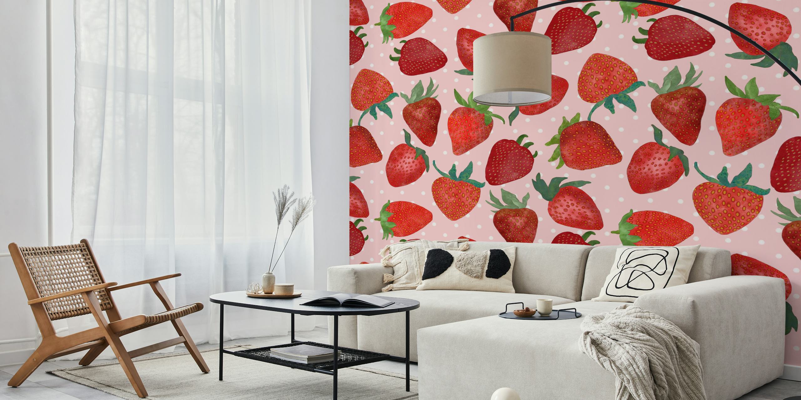 Watercolor Strawberries tapetdesign i et rum