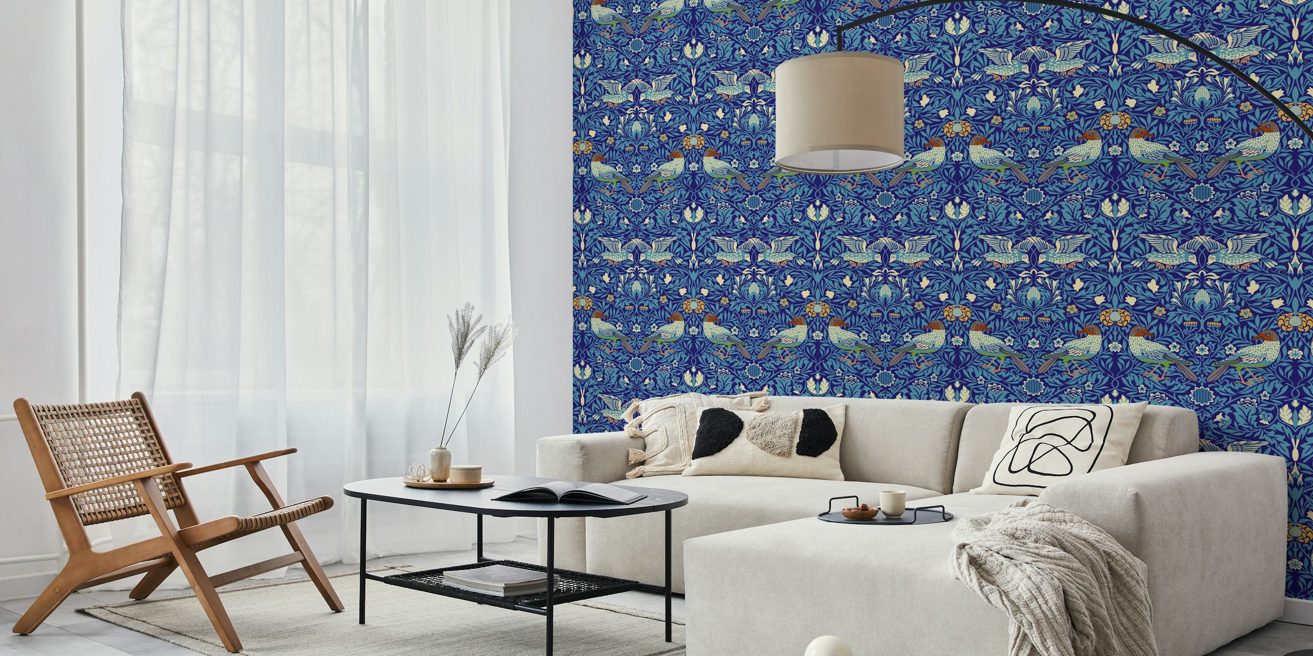 Victorian Birds Pattern - Blue tapet i et rom