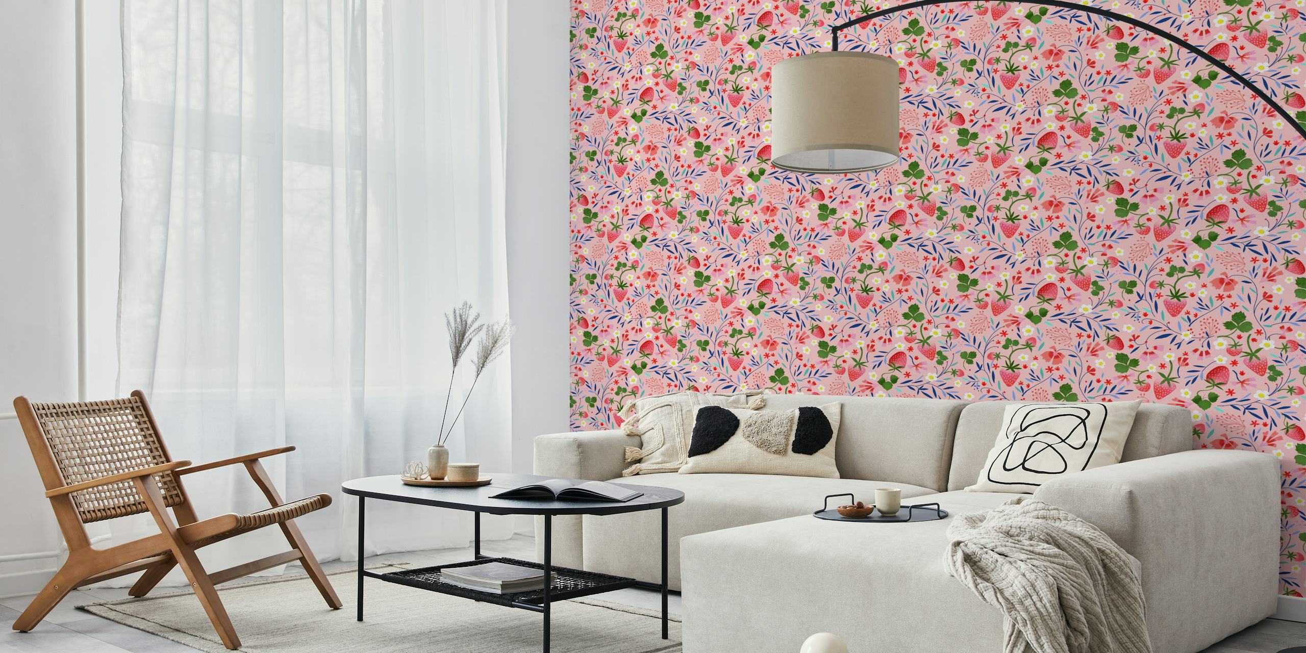 Strawberry floral wallpaper design