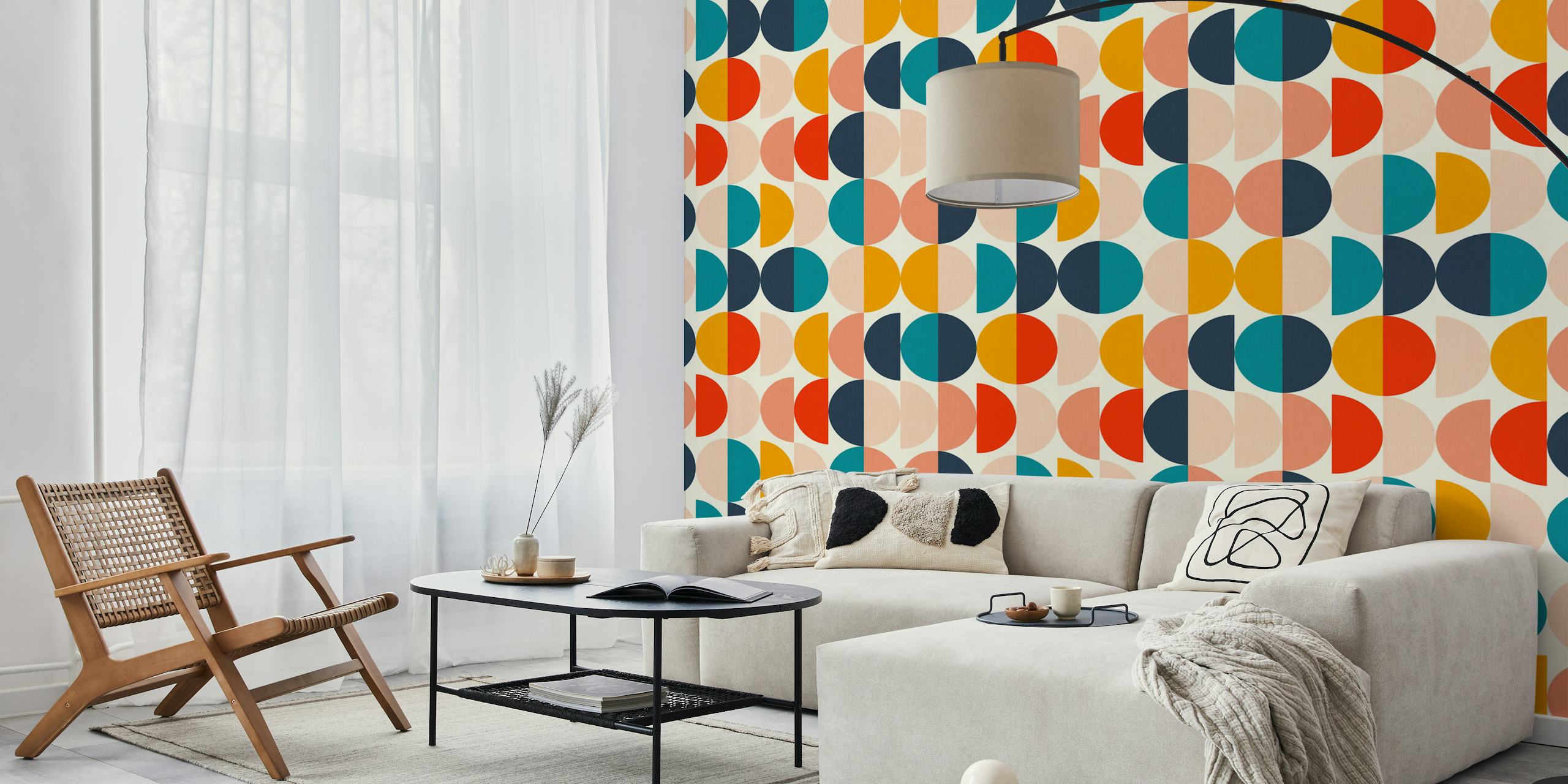 Vivid semicircles papel tapiz en una habitación moderna