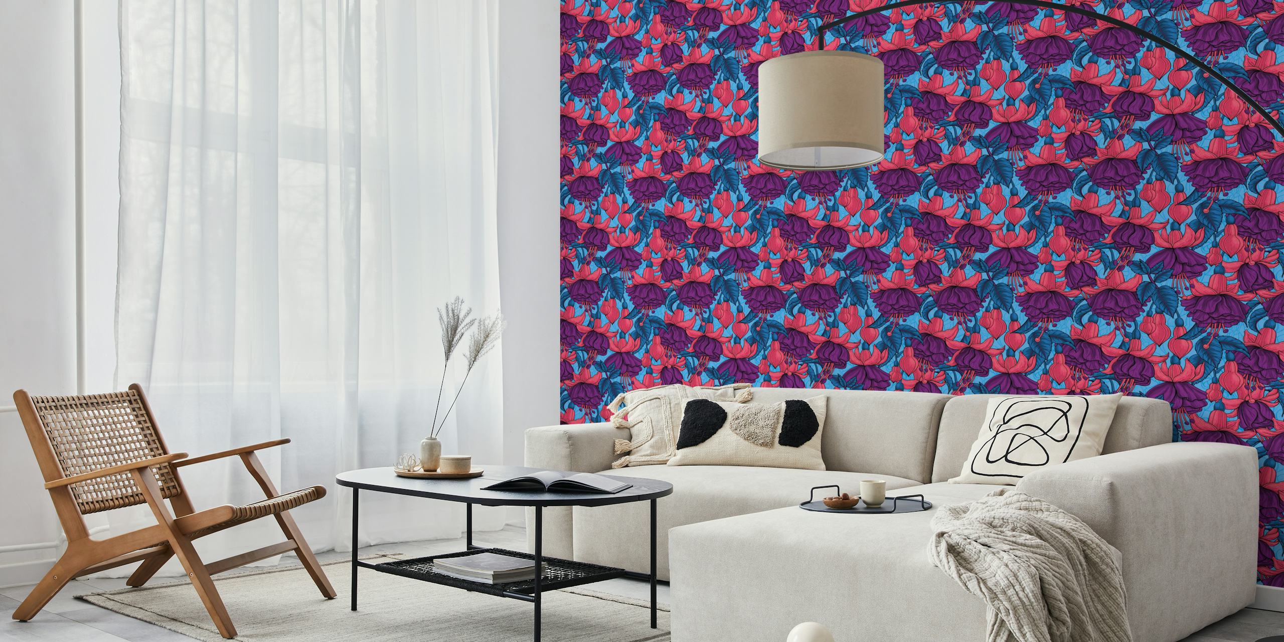 Fuchsia floral wallpaper in a room