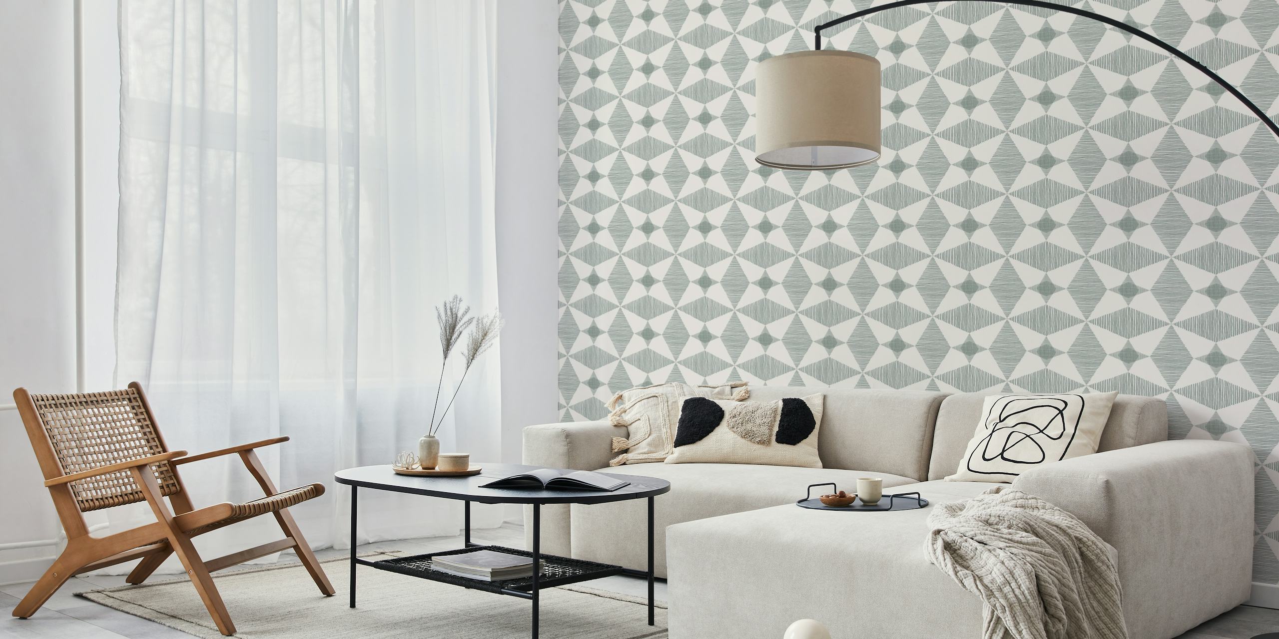Mid Century Modern star pattern grey green wallpaper