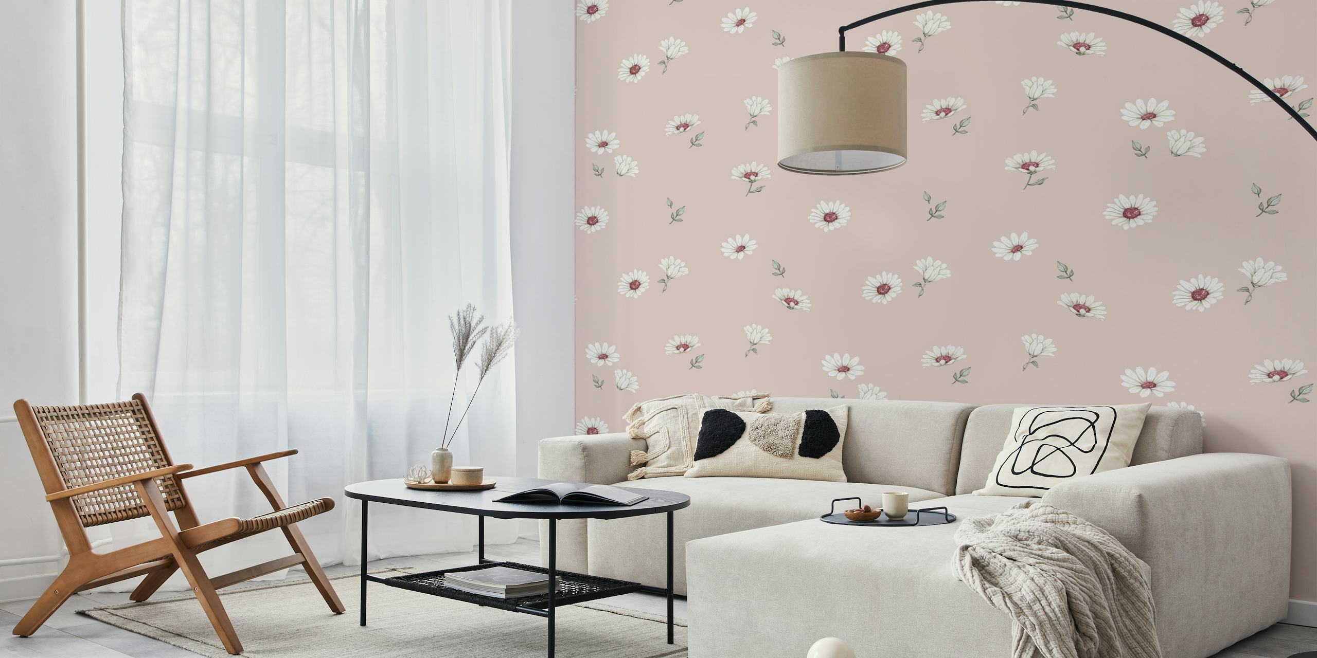 Papier peint Dusty Rose Daisies dans une pièce