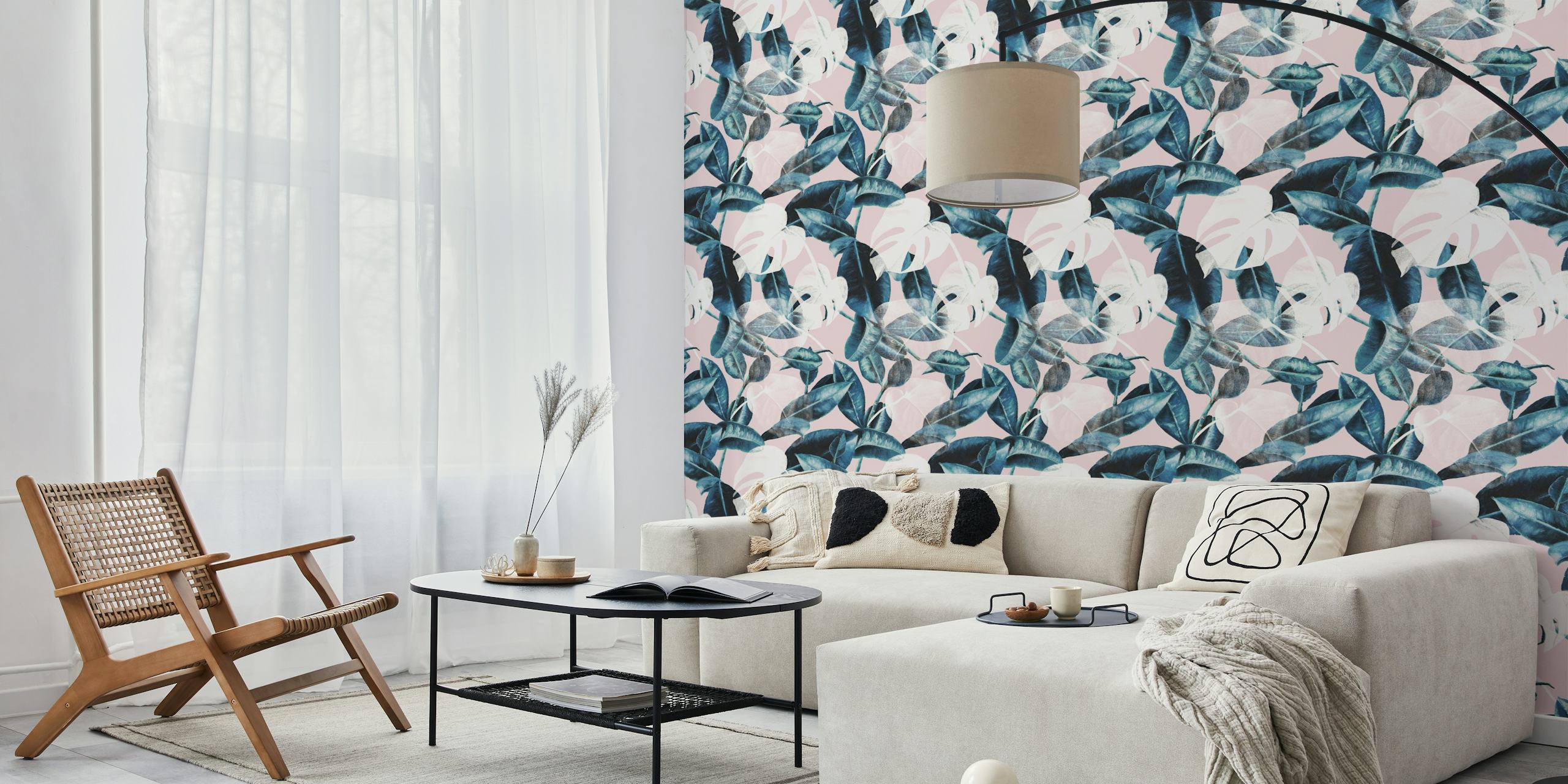 Tapeta Pink Leaves Painted w pokoju