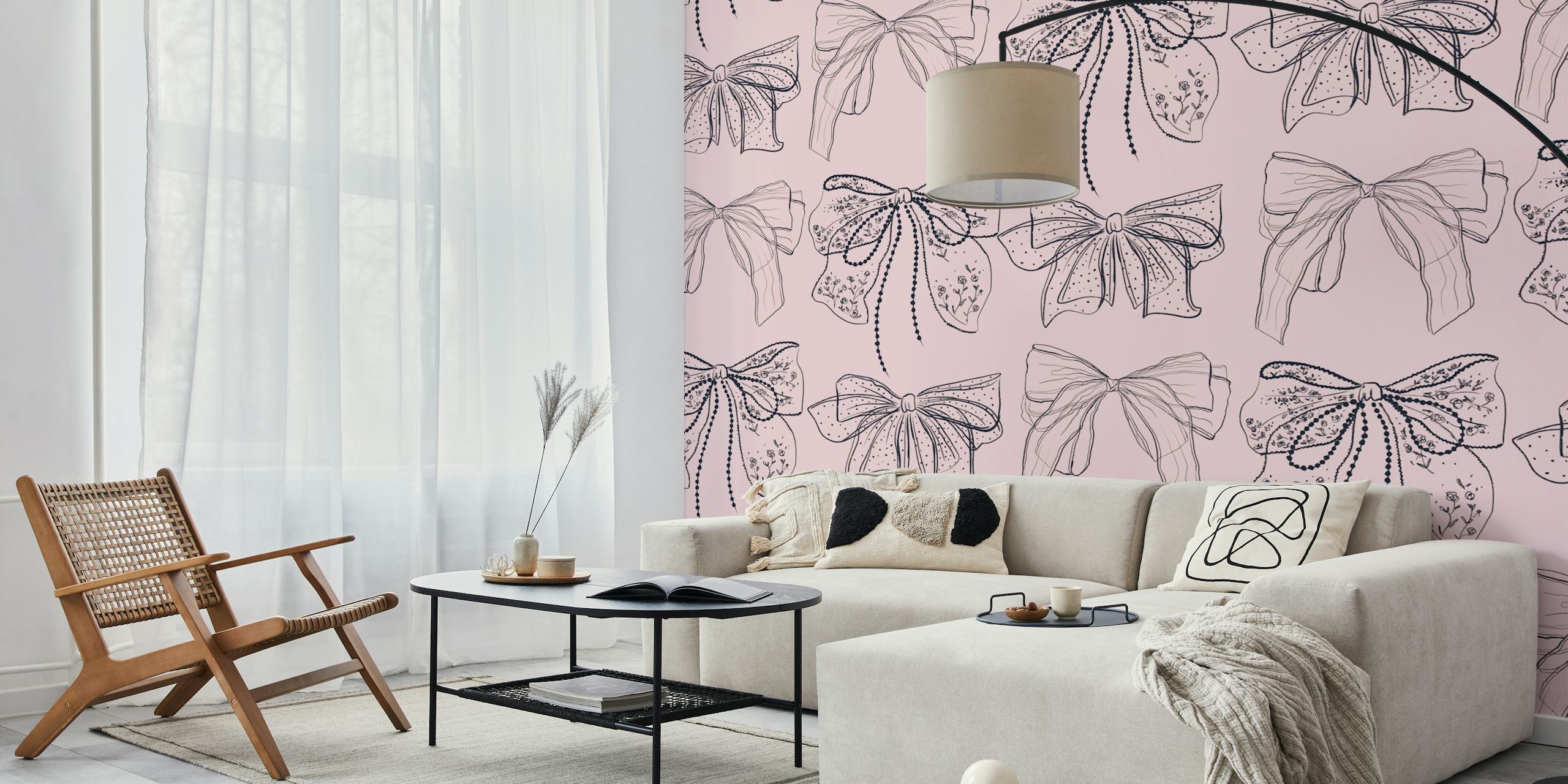 Romantic Pink Bows tapet i et rum.
