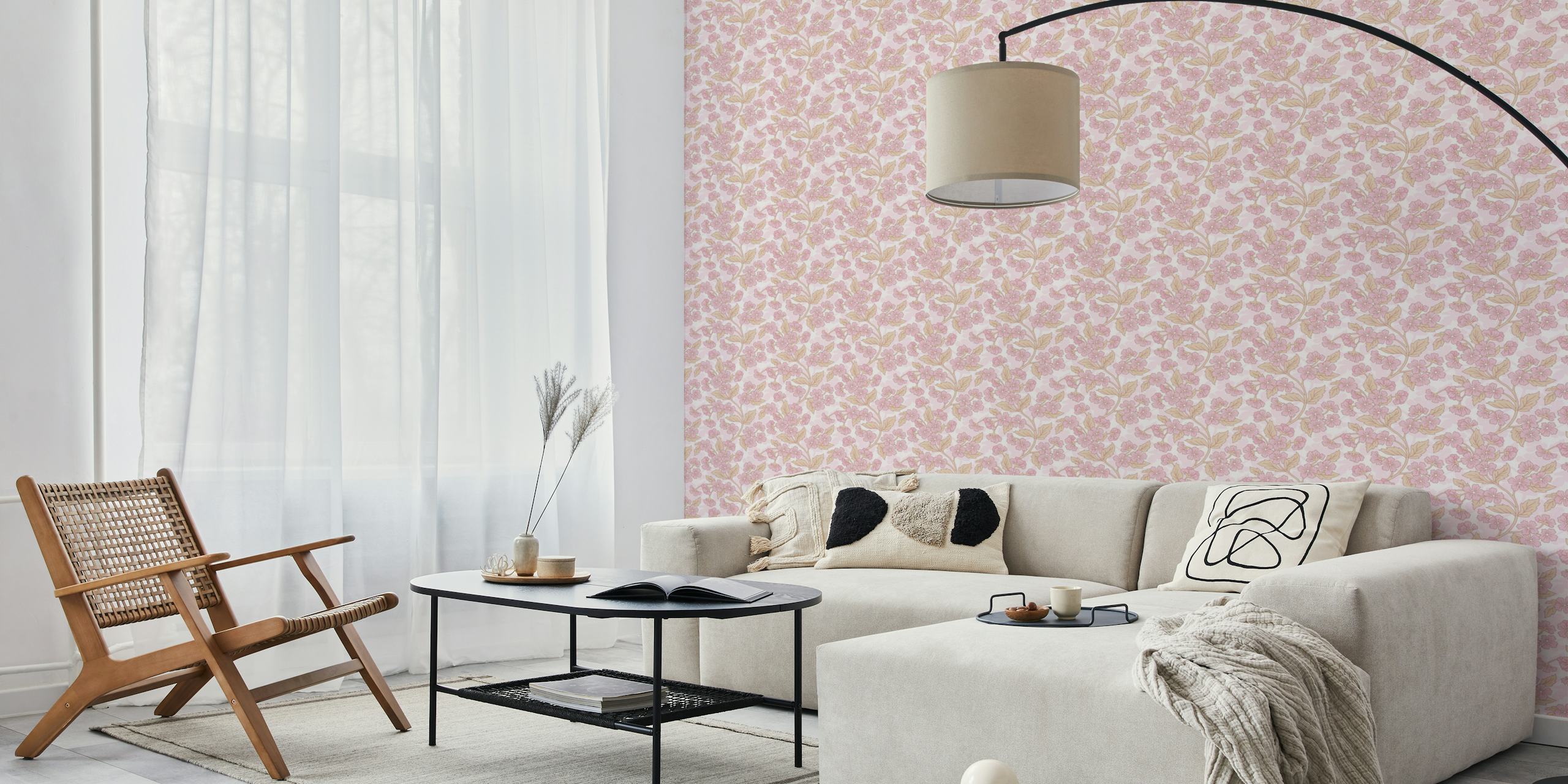 Ammil pink floral wallpaper design in a room