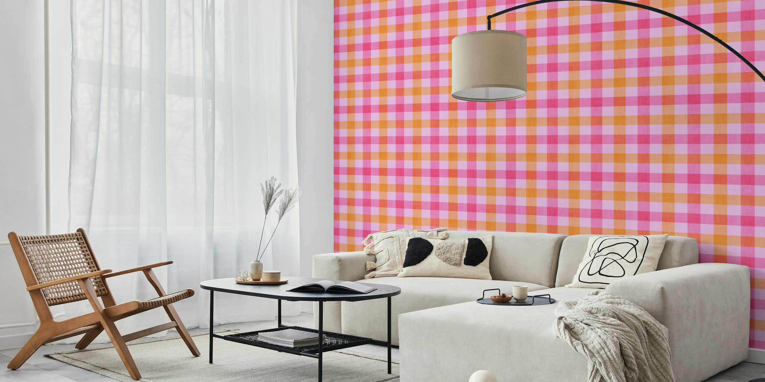 Pink checkerboard pattern wallpaper with vibrant colors
