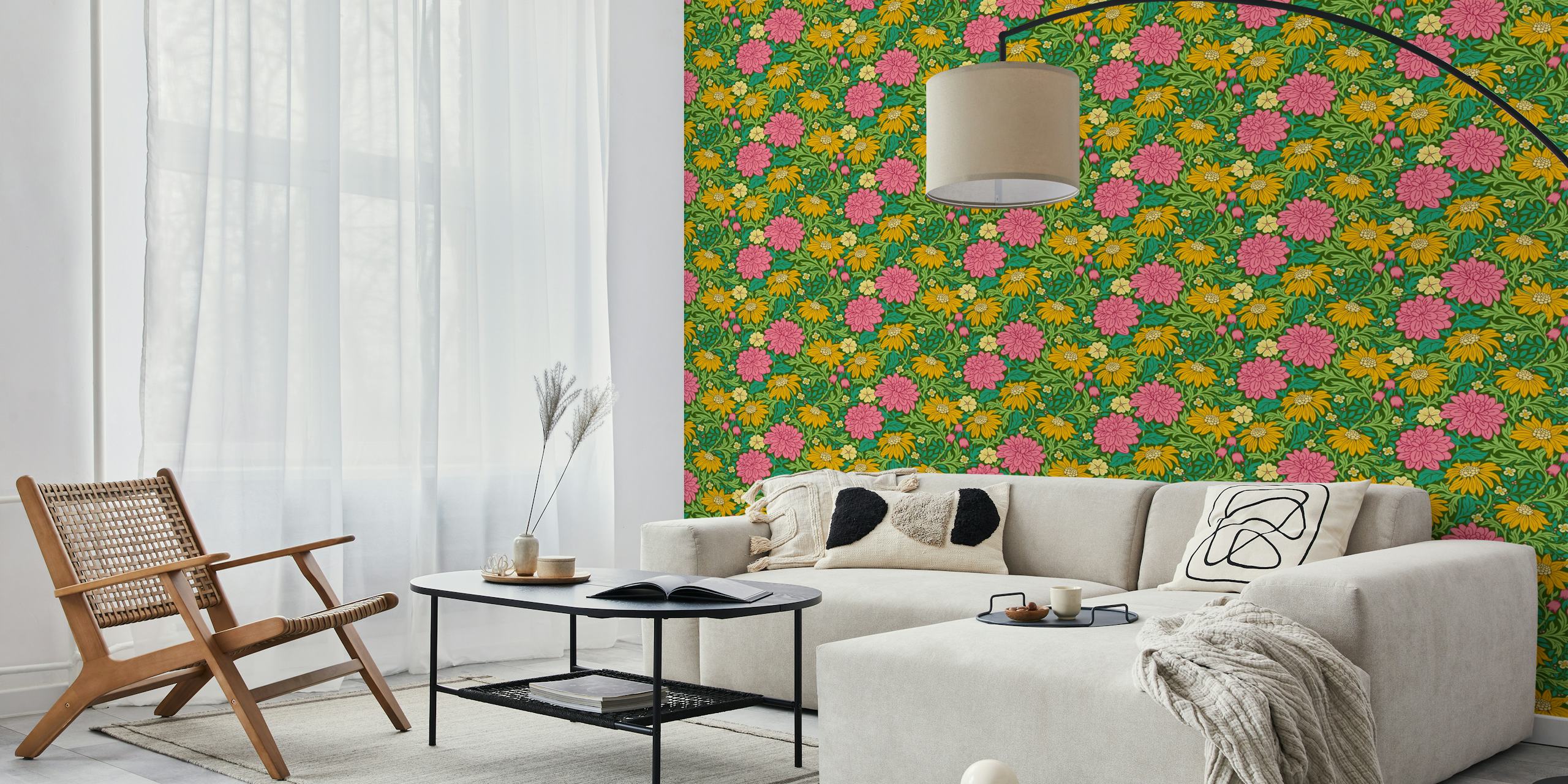 Design de papier peint floral coloré dans une pièce