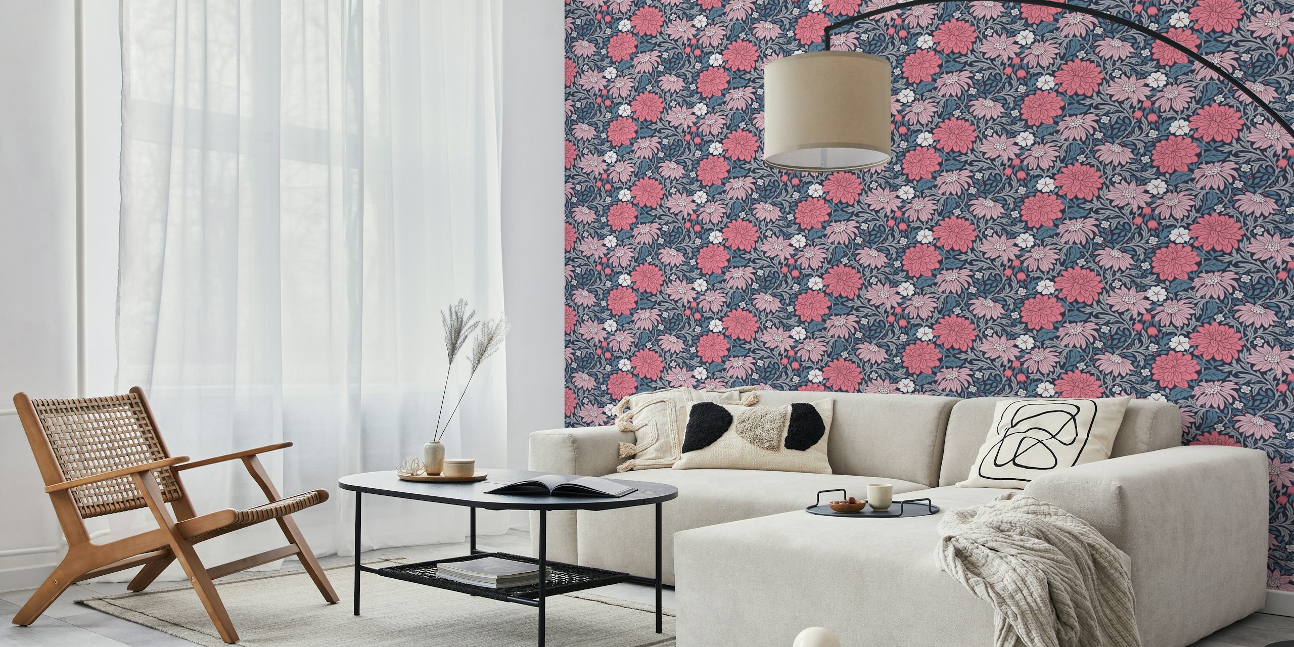 Luna - Midnight floral wallpaper in a room