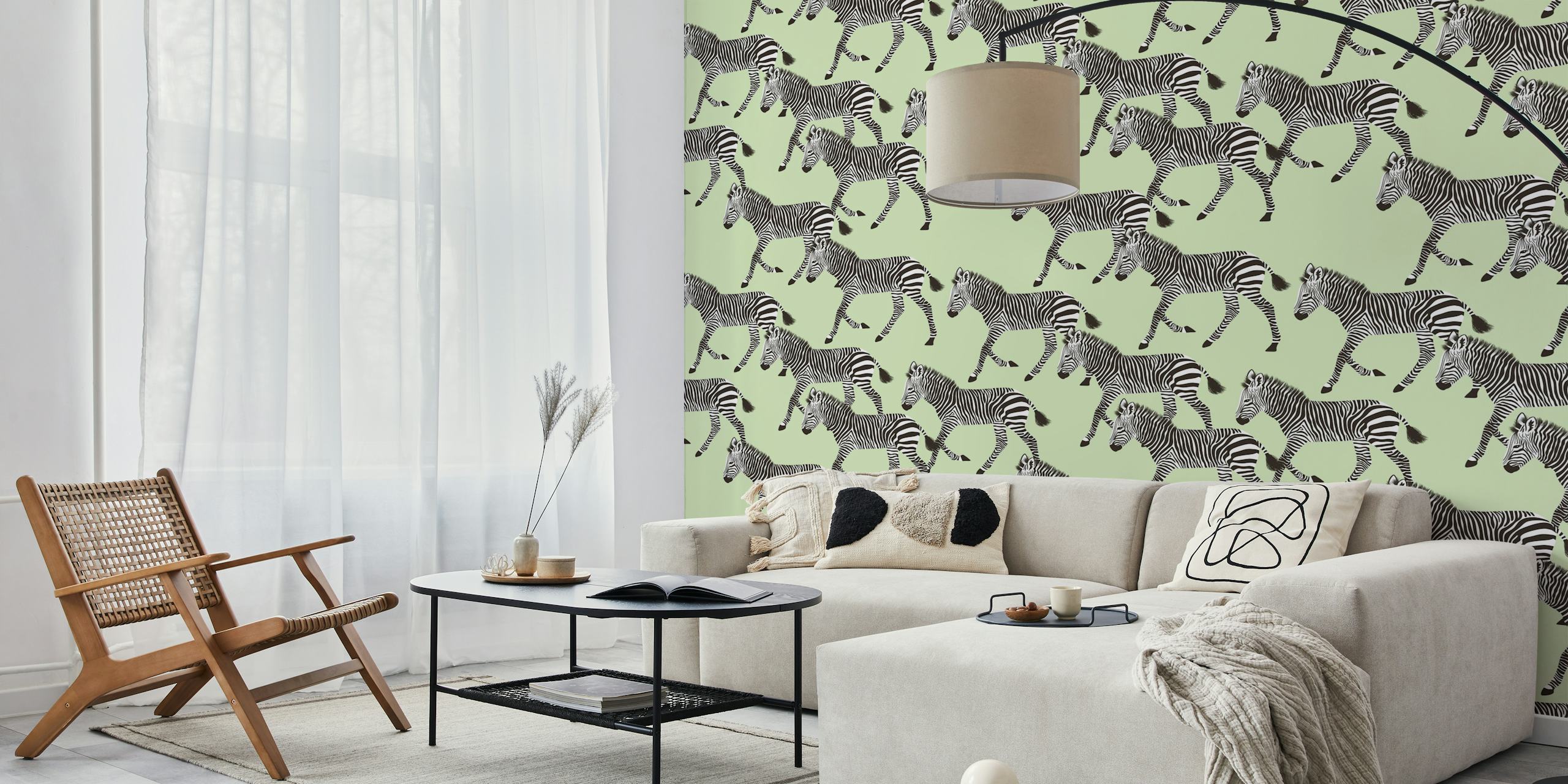 Zebra pattern on pastel green background wallpaper