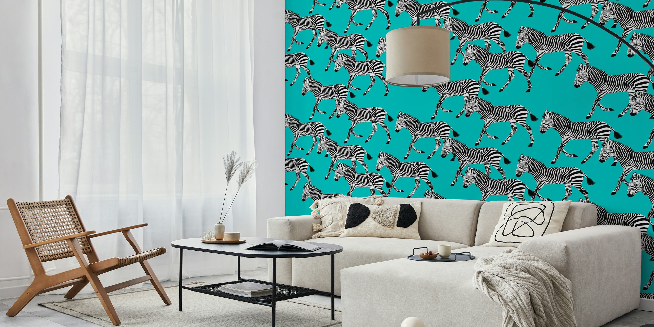 Zebra Walk 9 turquoise wallpaper in a room