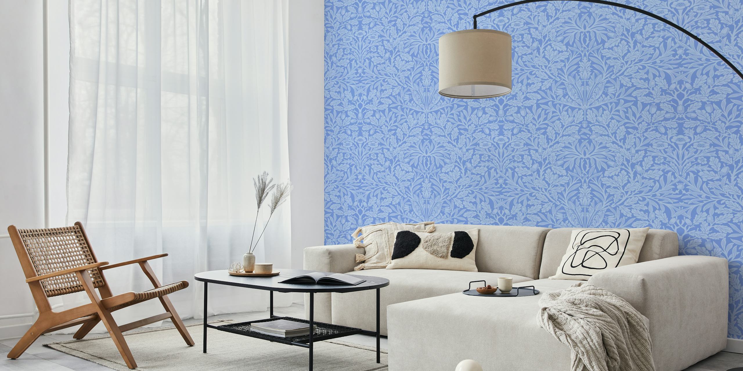 Victorian Acorn pattern 5 blue papel de parede em um quarto