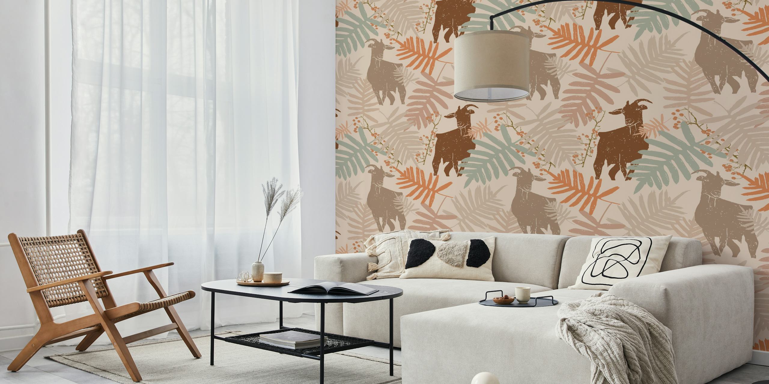 Vintage Goat en foliage behangontwerp