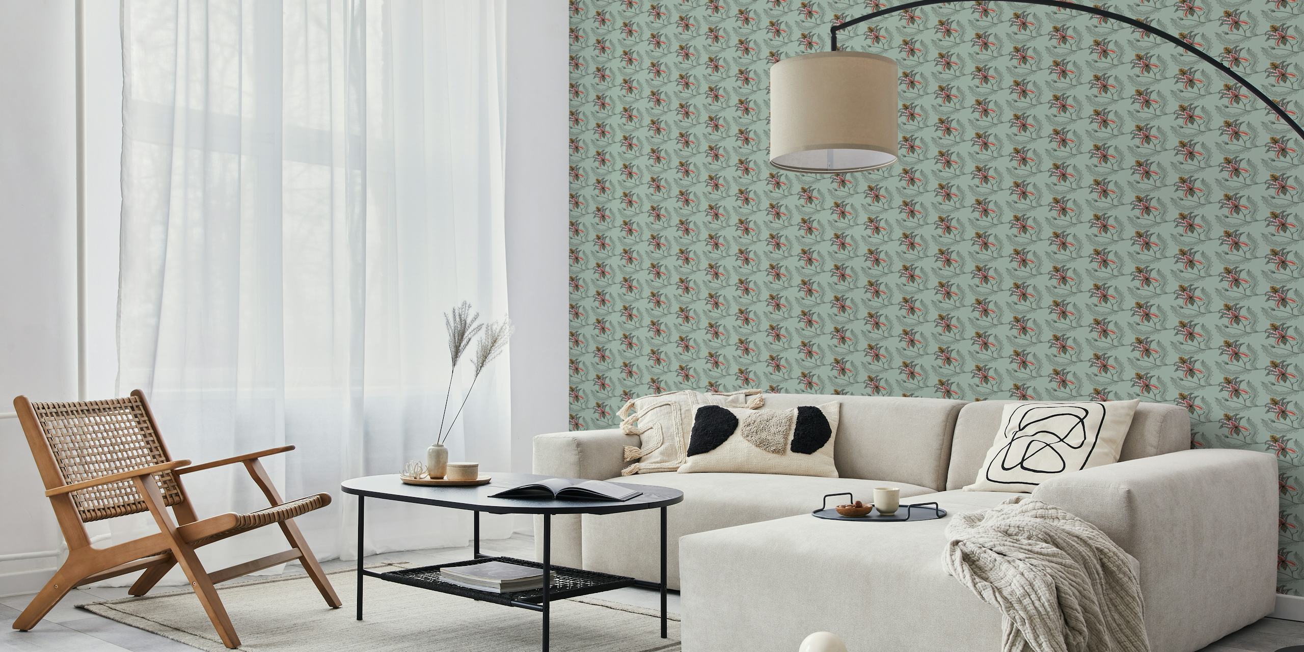 Jacobean flowers wallpaper in a room