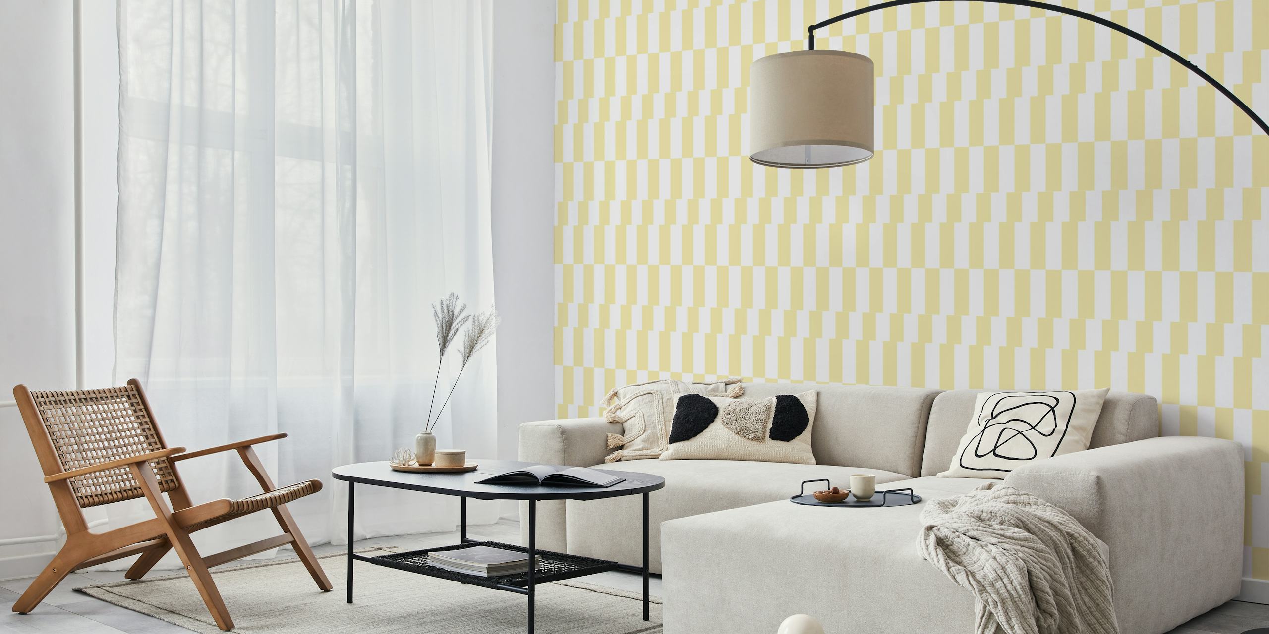Papel de parede New Stripes Summer Yellow em um quarto