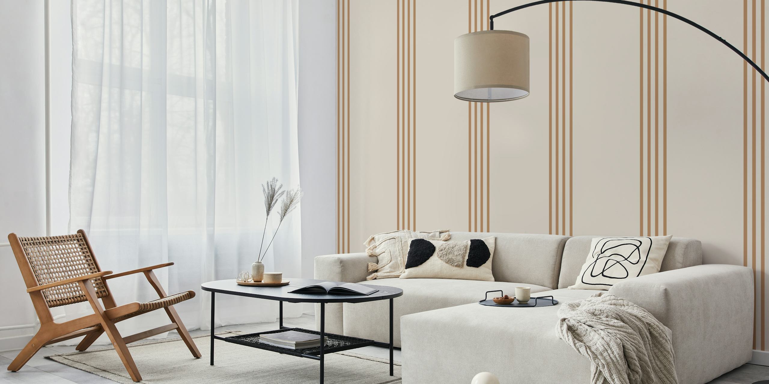 Sandy taupe stripes on off-white wallpaper