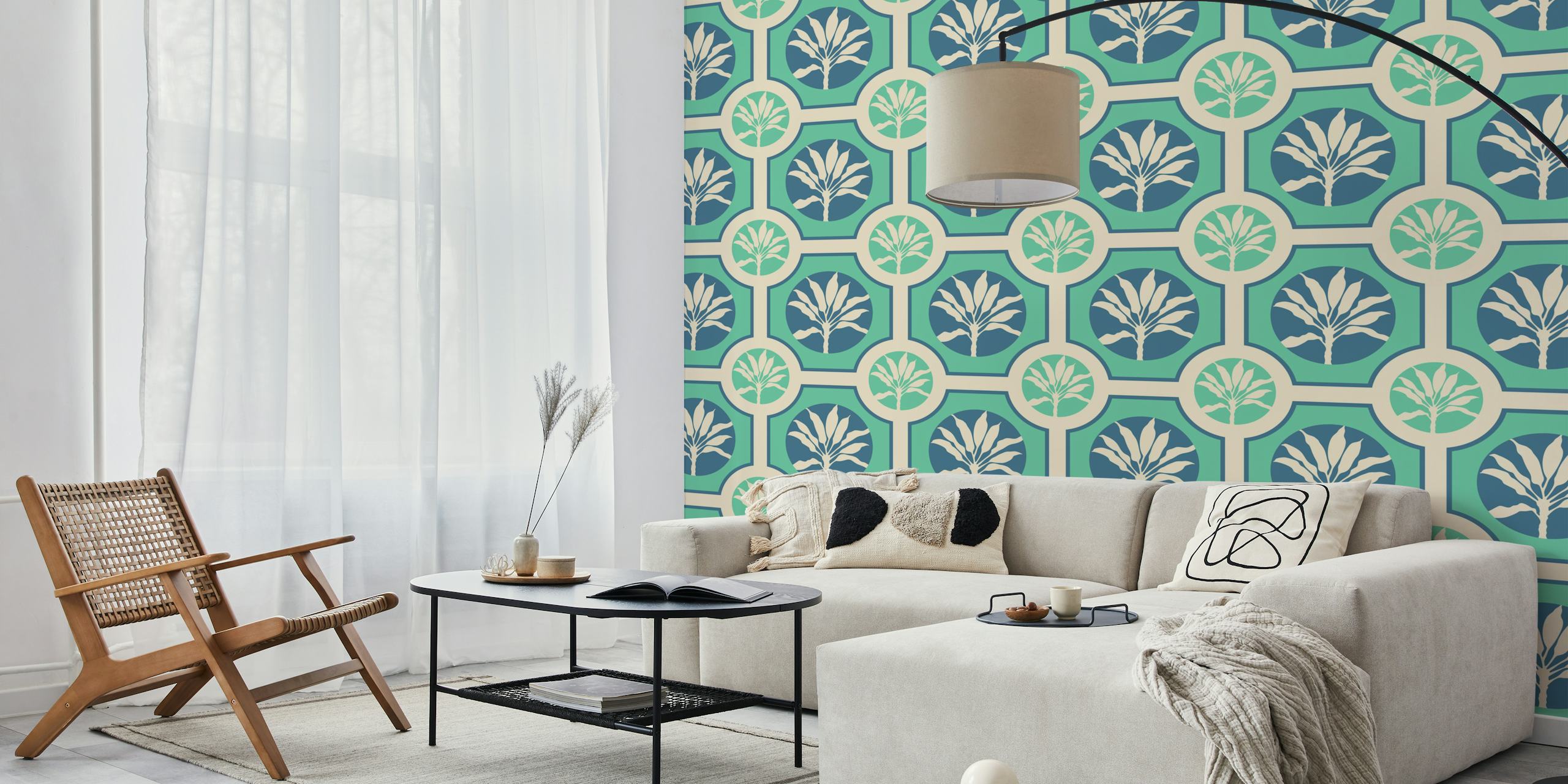 Tropical Ti Plant Tile Wallpaper In A Room