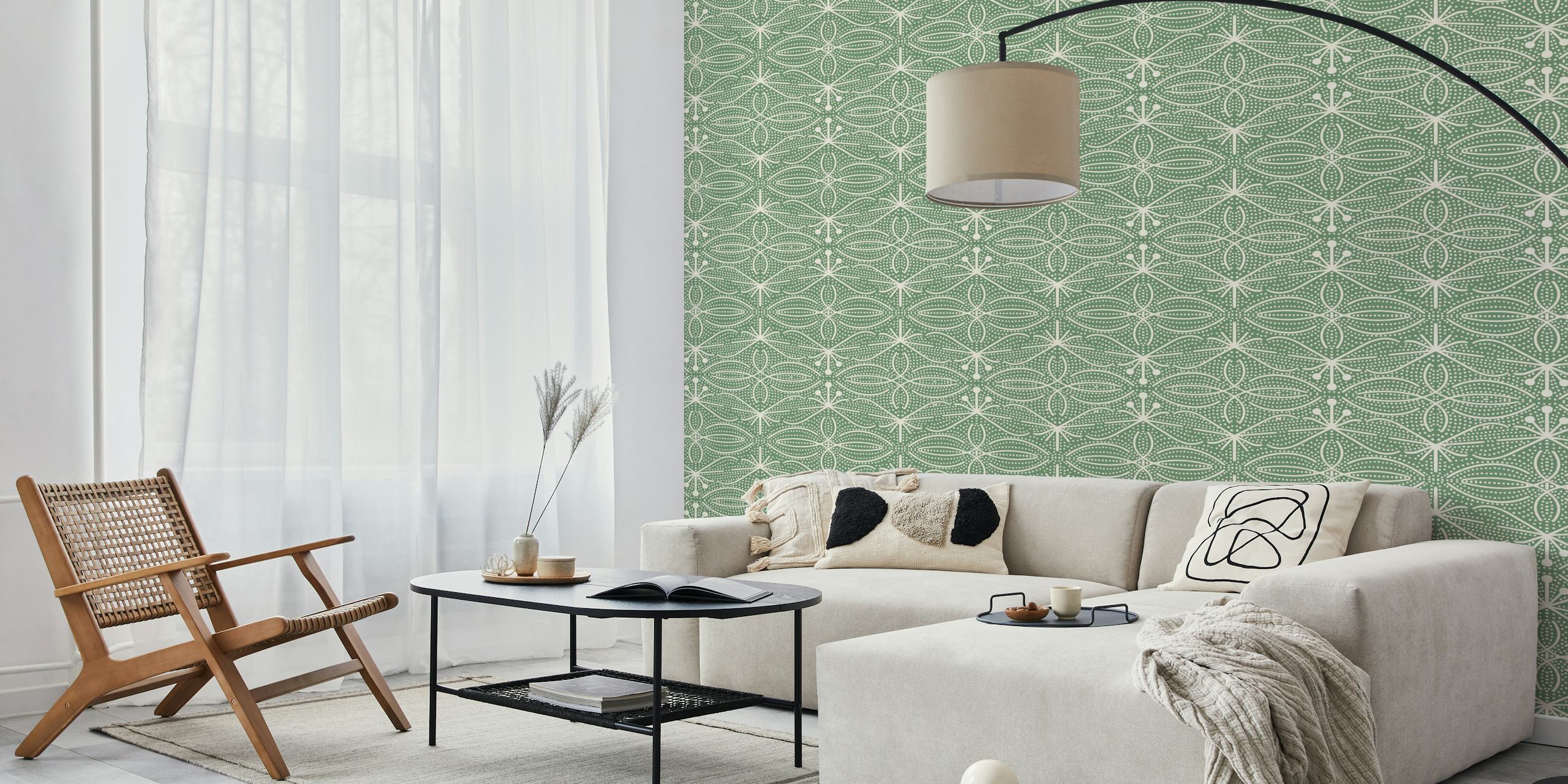 Bohemian Chic Leaves Sage tapet i et rum