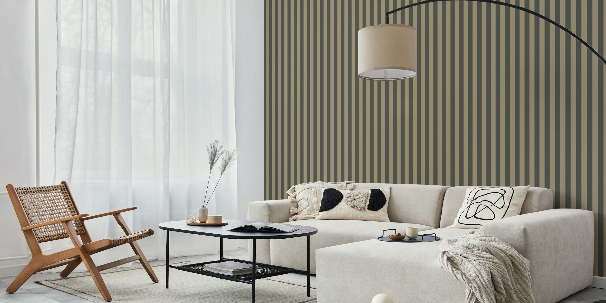 Papel tapiz Dark Sand Stripes mostrado en una habitación