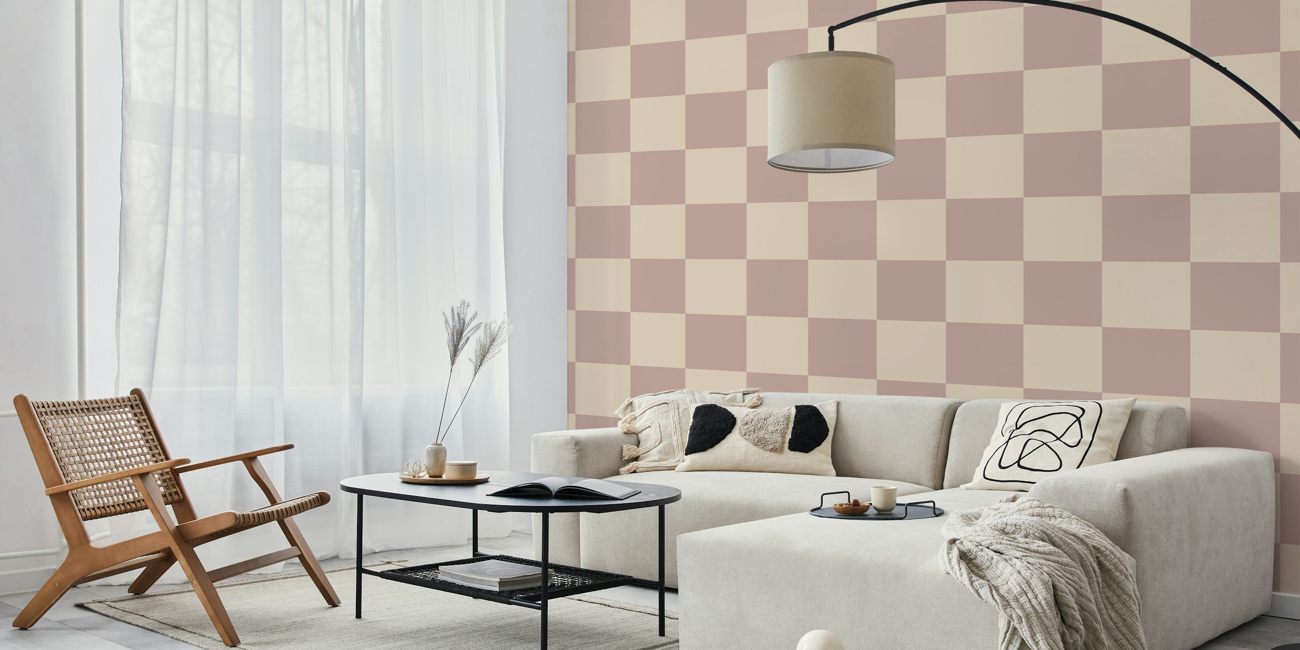 Soft neutral tones in beige and blush squares wallpaper