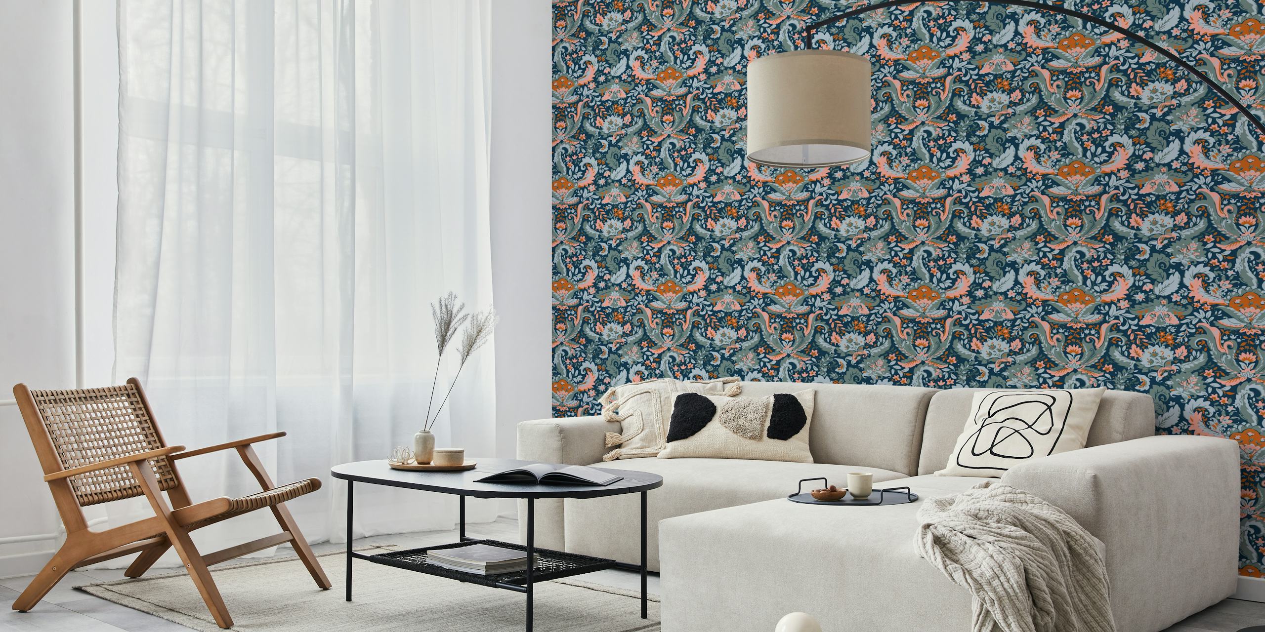 Bohemian indian foliage wallpaper i et rum