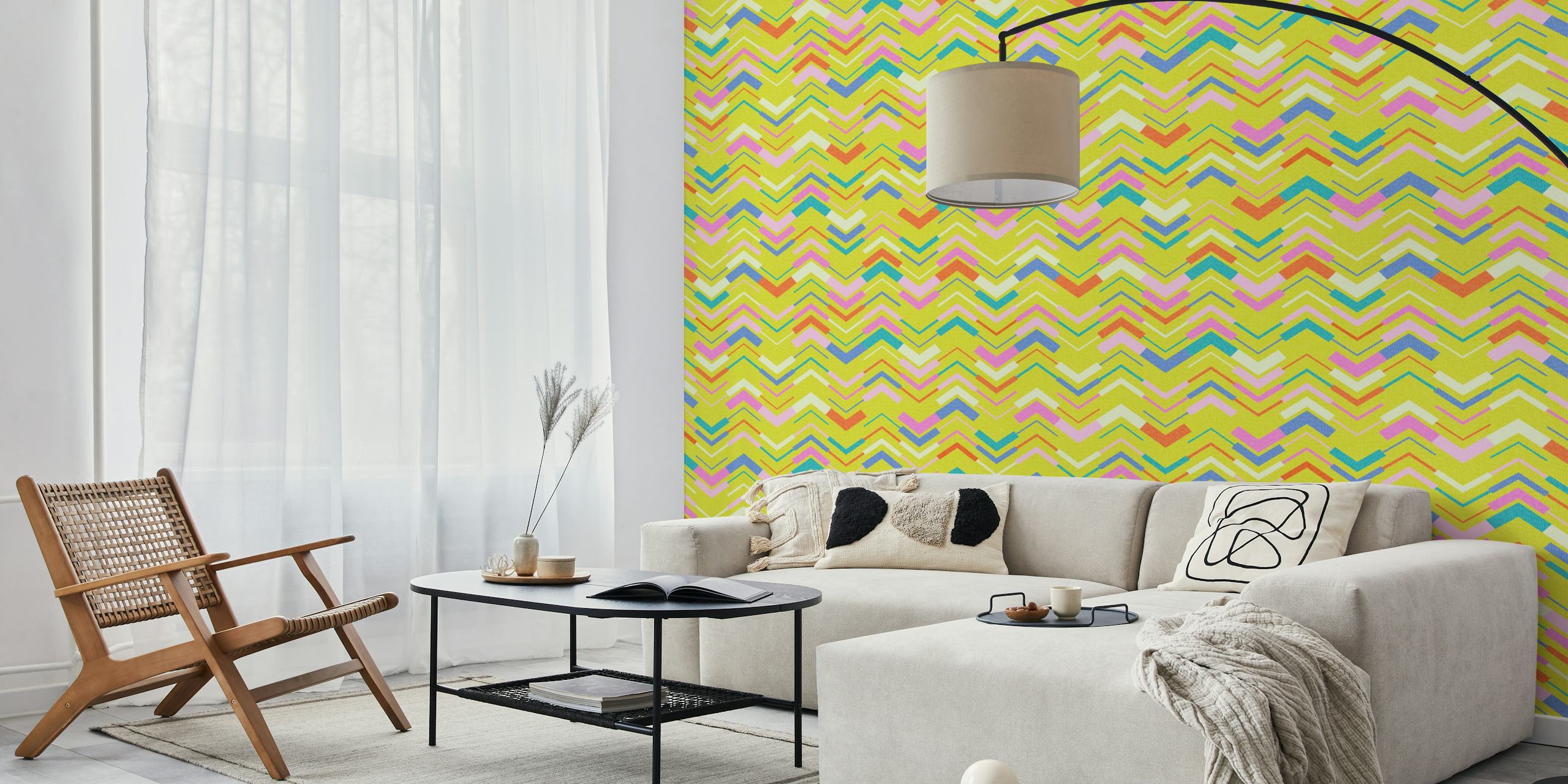Colorful chevron stripe wallpaper in a room