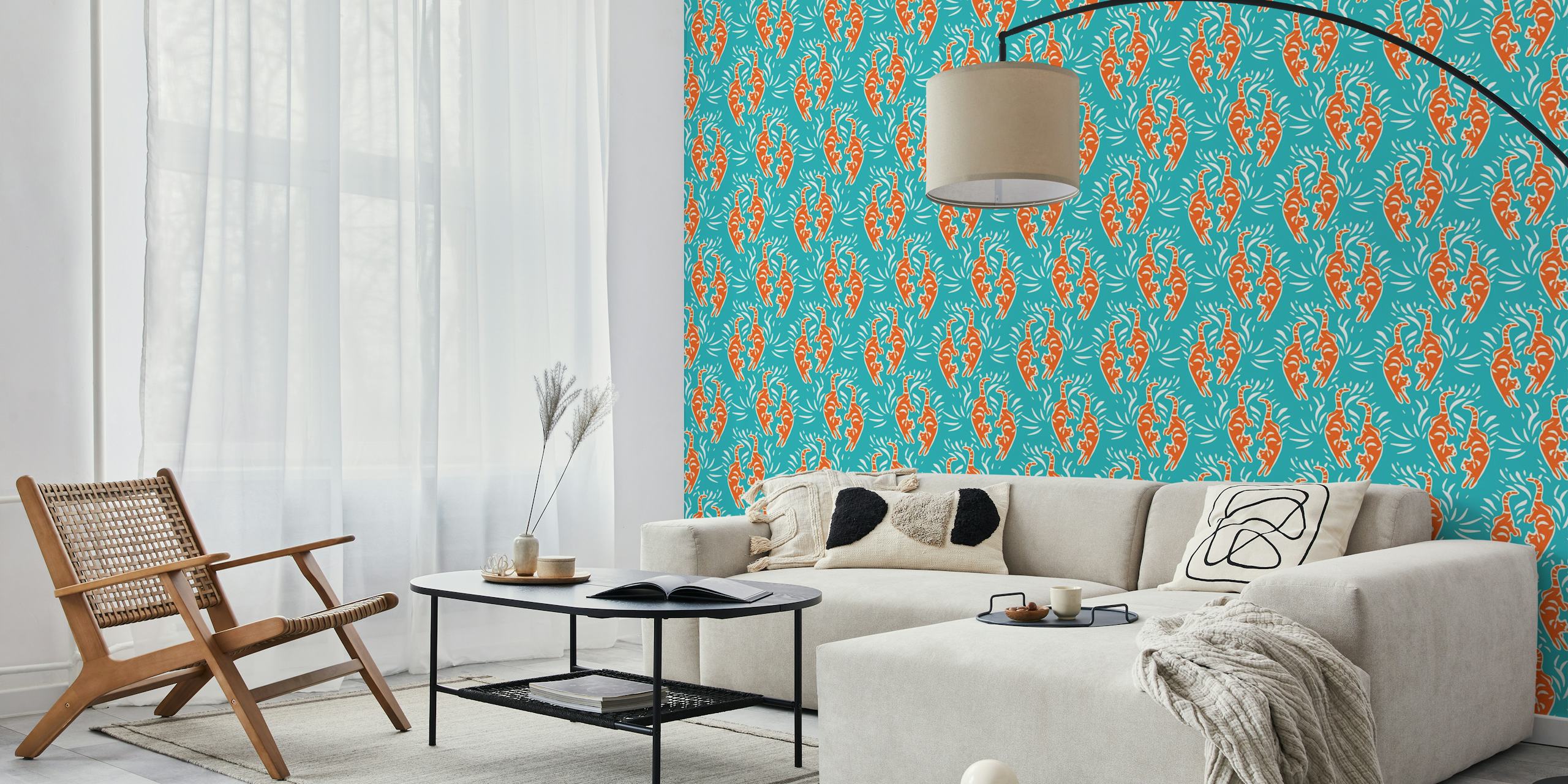 Kitschy Red Tigers wallpaper in a room