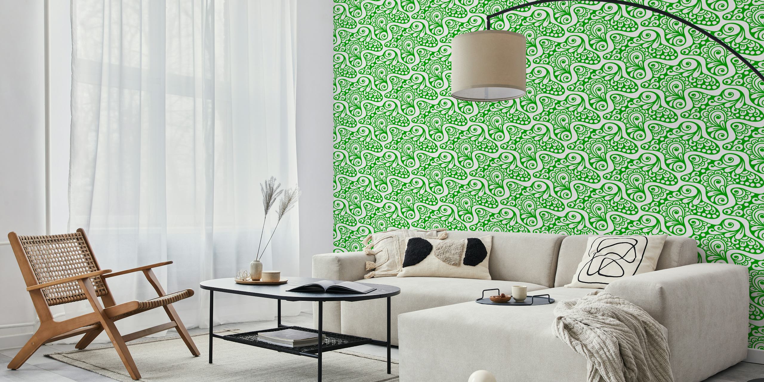Tapeta Green Swirl Deco Doodle Art v místnosti