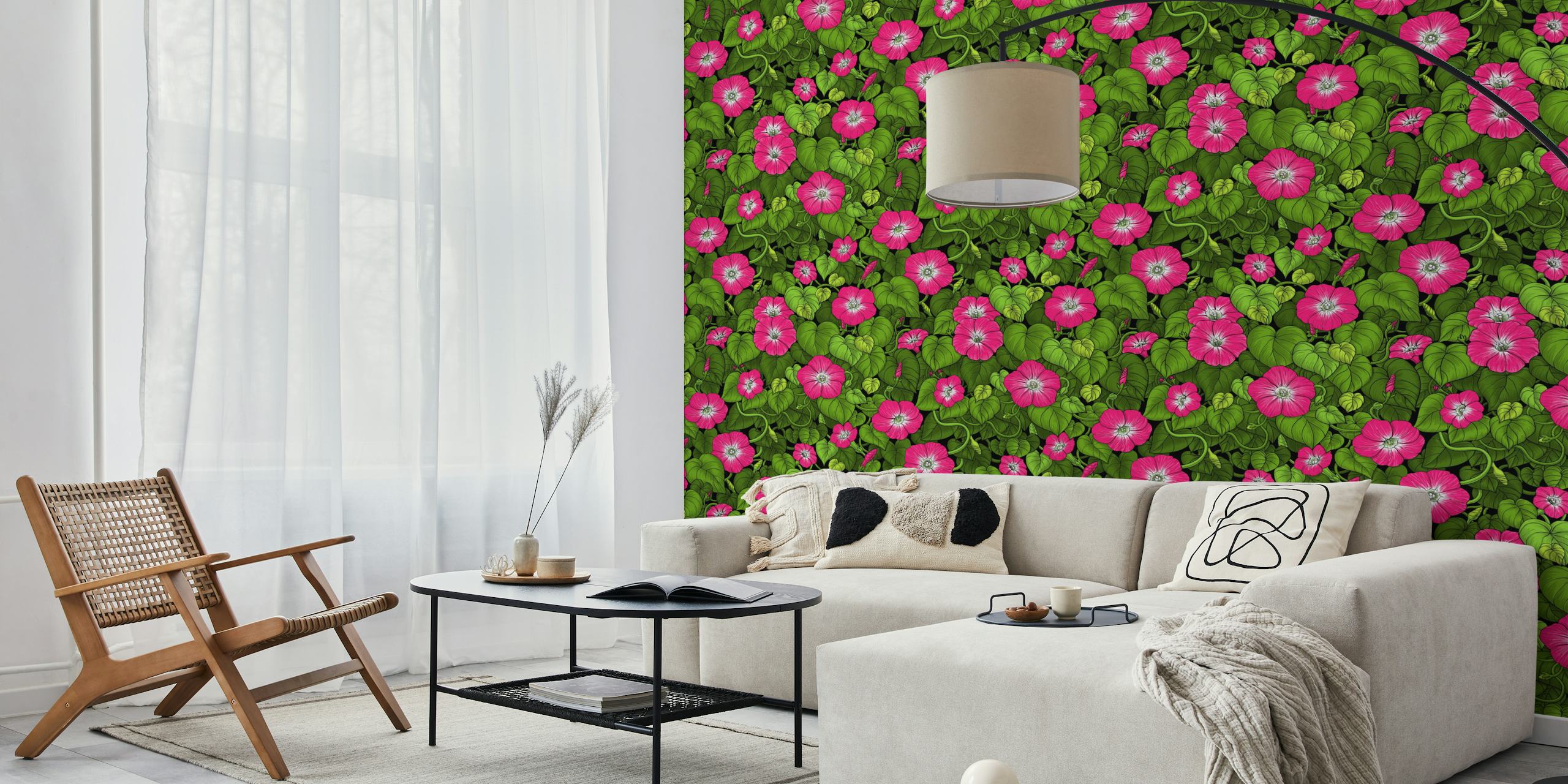 Morning glory in pink and green tapetti huoneessa