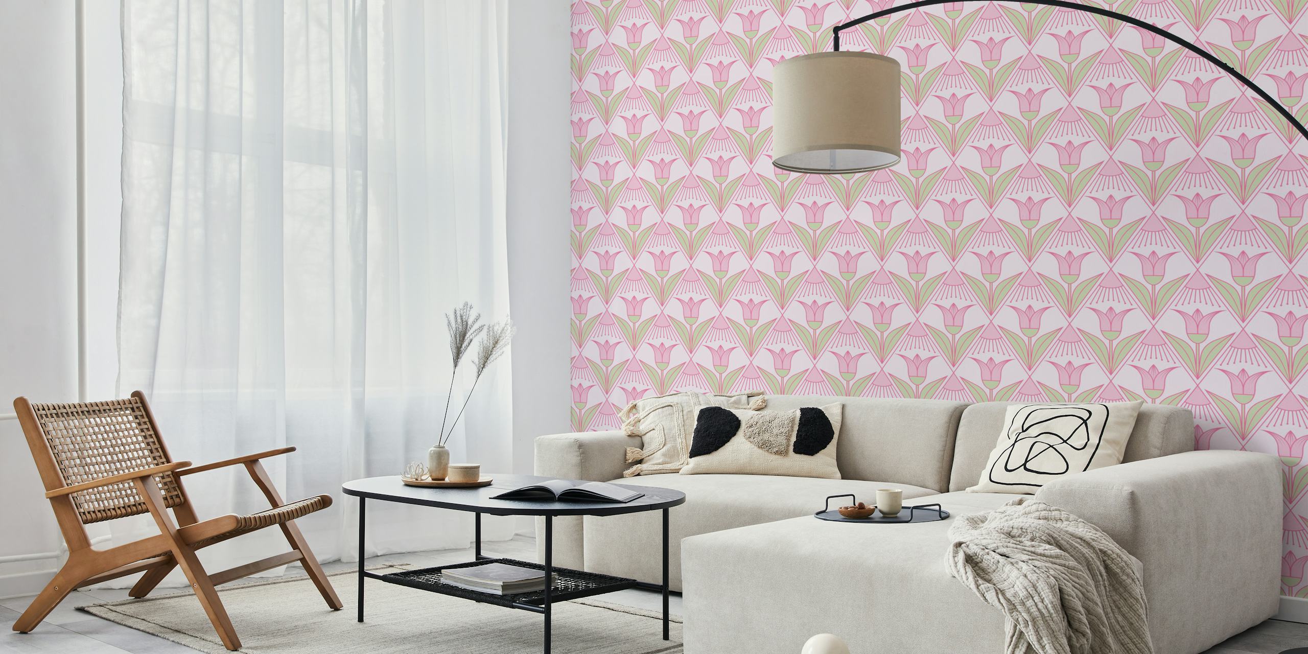 Tapeta Preppy Art Deco Tulips v pokoji