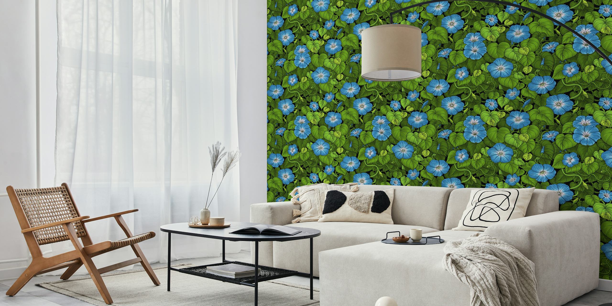 Morning glory wallpaper in een kamer setting