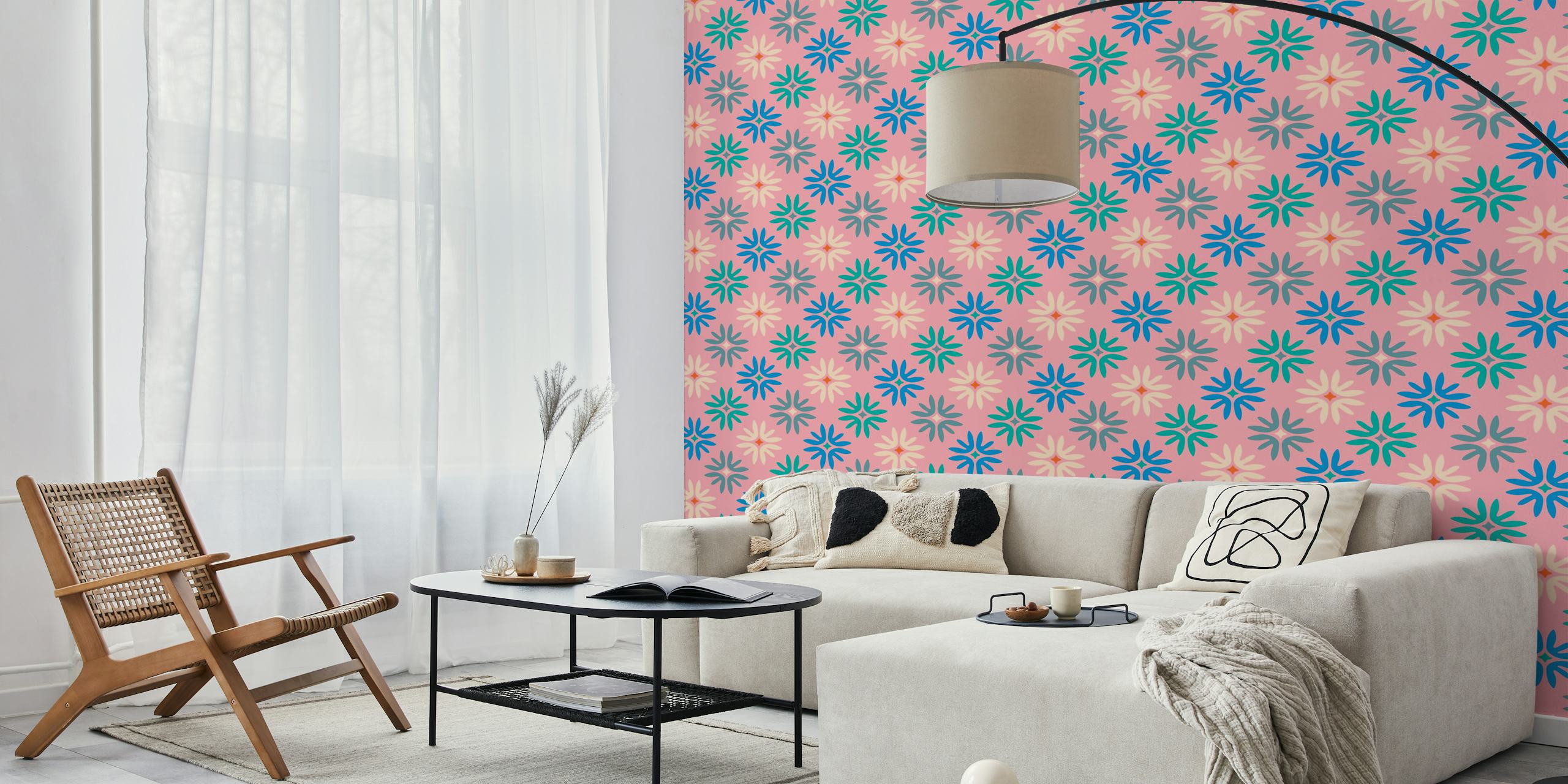 In Bloom Abstract Floral Retro Tile Pink Tapete