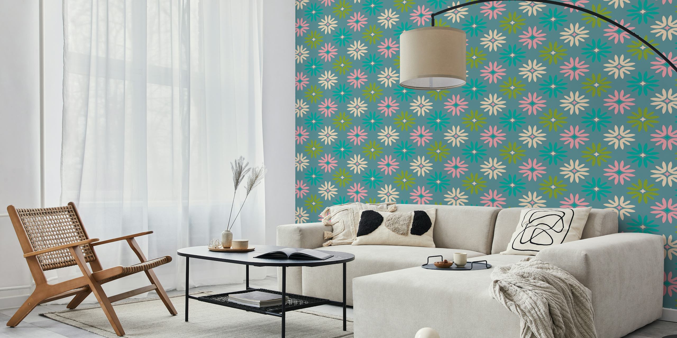In Bloom Abstract Floral Retro Dusty Blue papier peint