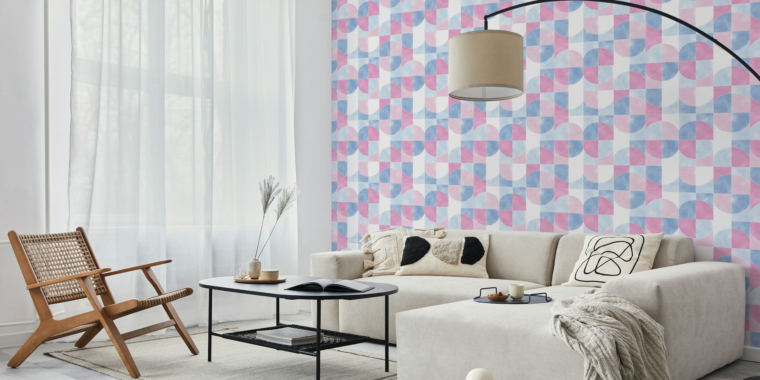 Soft pastel pink and blue geometric shapes wallpaper