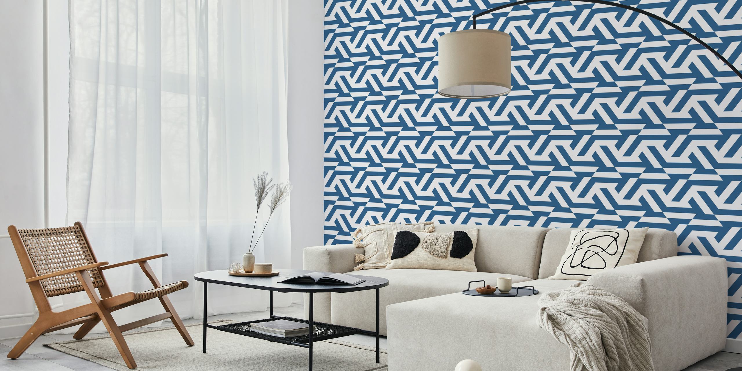 Navy blue hexagon tile wallpaper dans une pièce