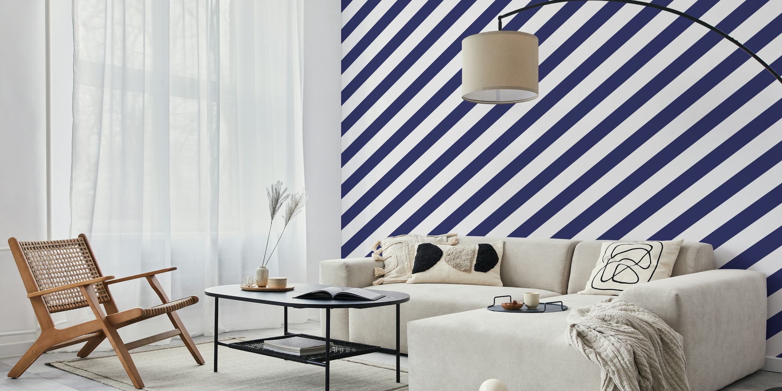 Diagonal stripes navy wallpaper in modern room