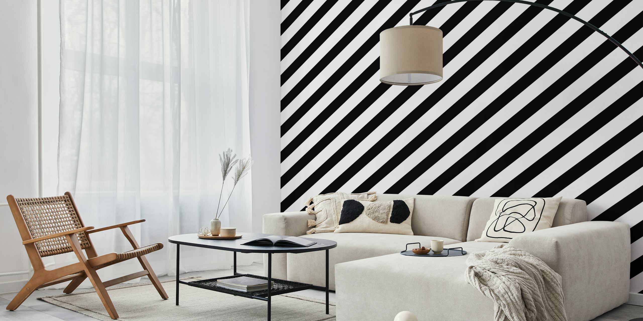 Black and white diagonal stripes wallpaper