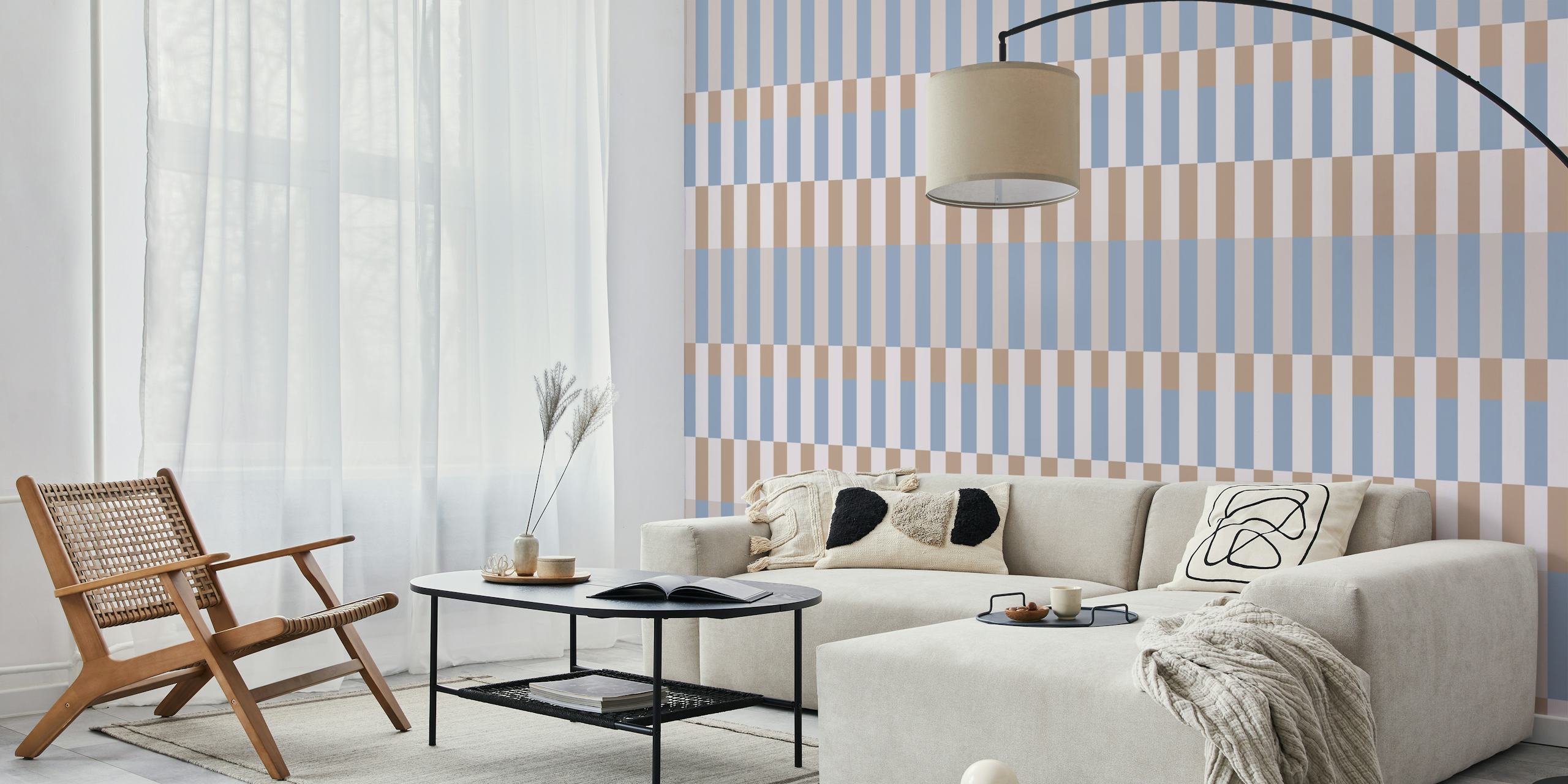 Tile Stripes Blue Greige wallpaper sample