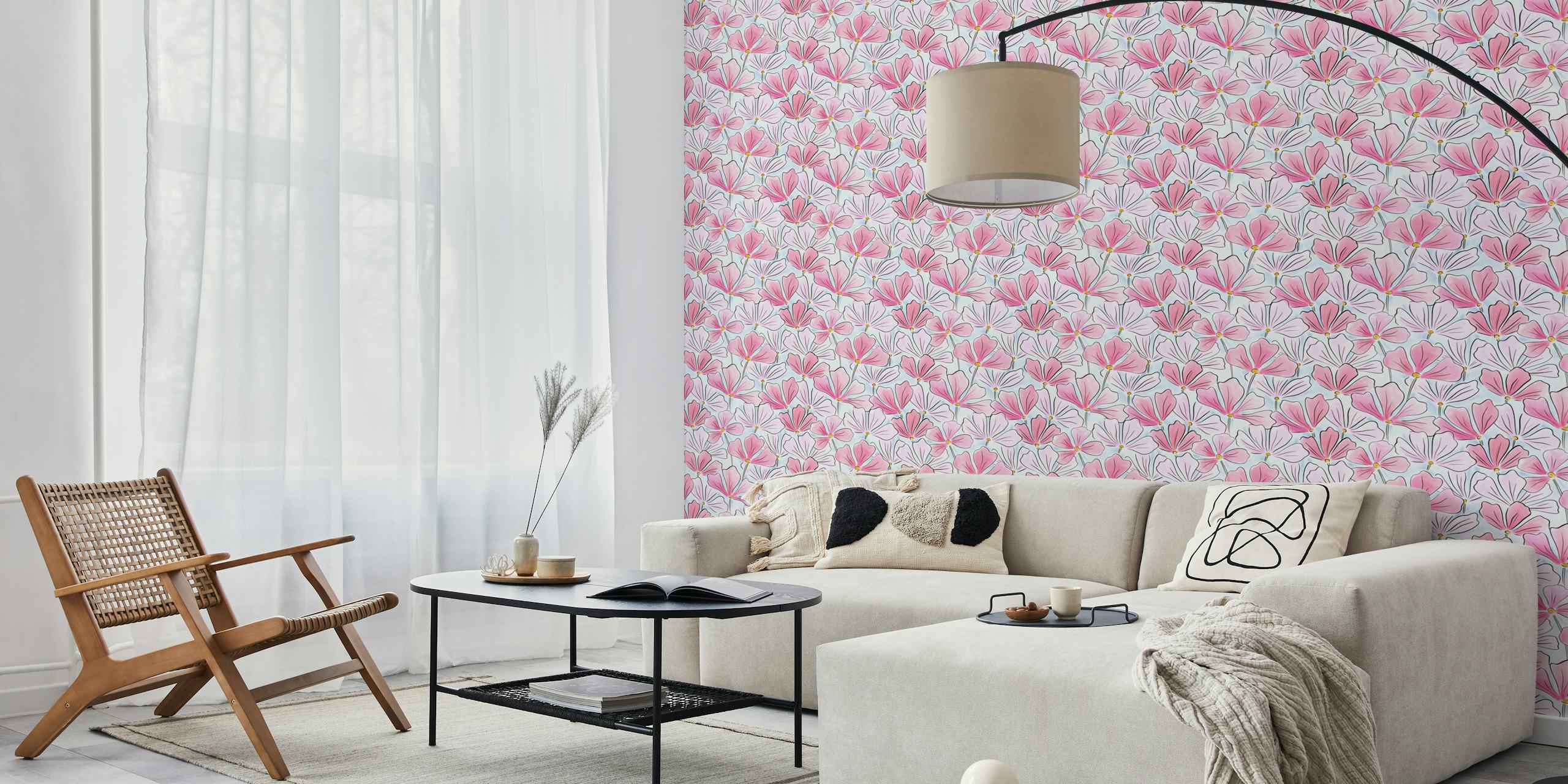 Watercolour Cherry Blossom Bliss wallpaper in a room