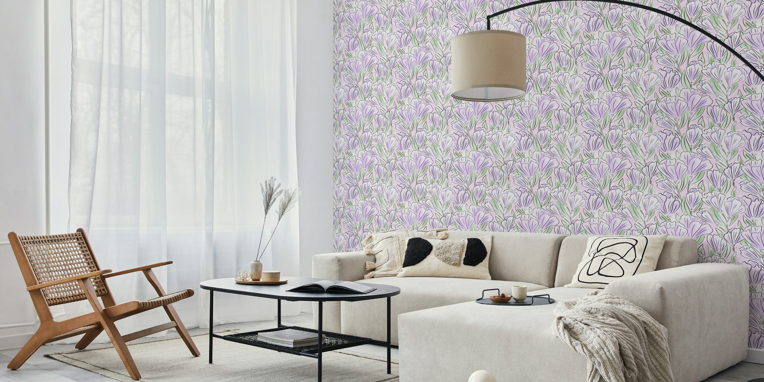 Papel pintado Watercolour Blossoming Spring Flora en una habitación