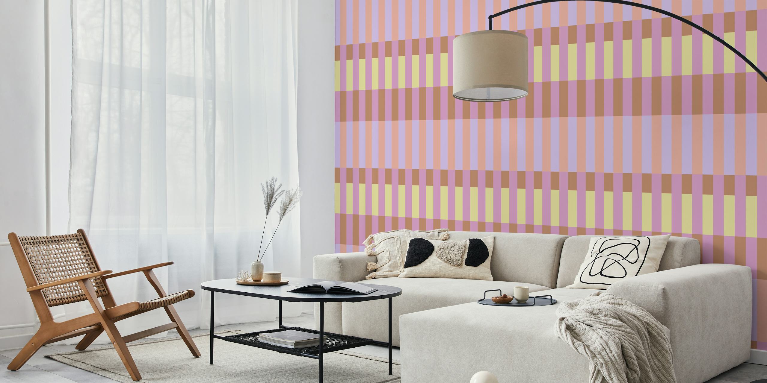 Wallpaper Tile Stripes Apricot Yellow en una habitación