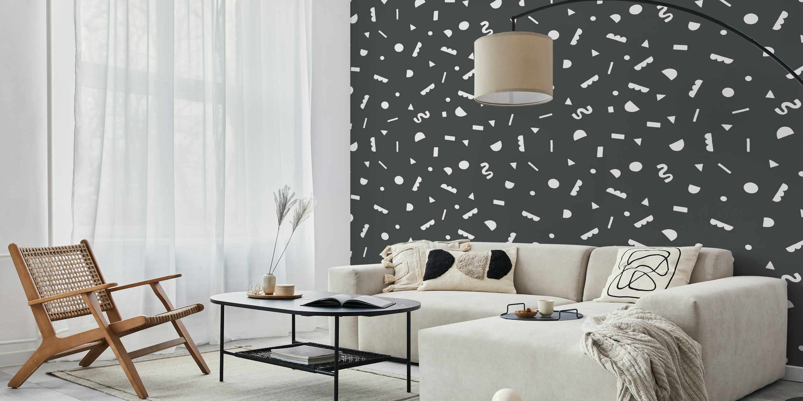 Diseño de papel tapiz Dark Shapes en una habitación