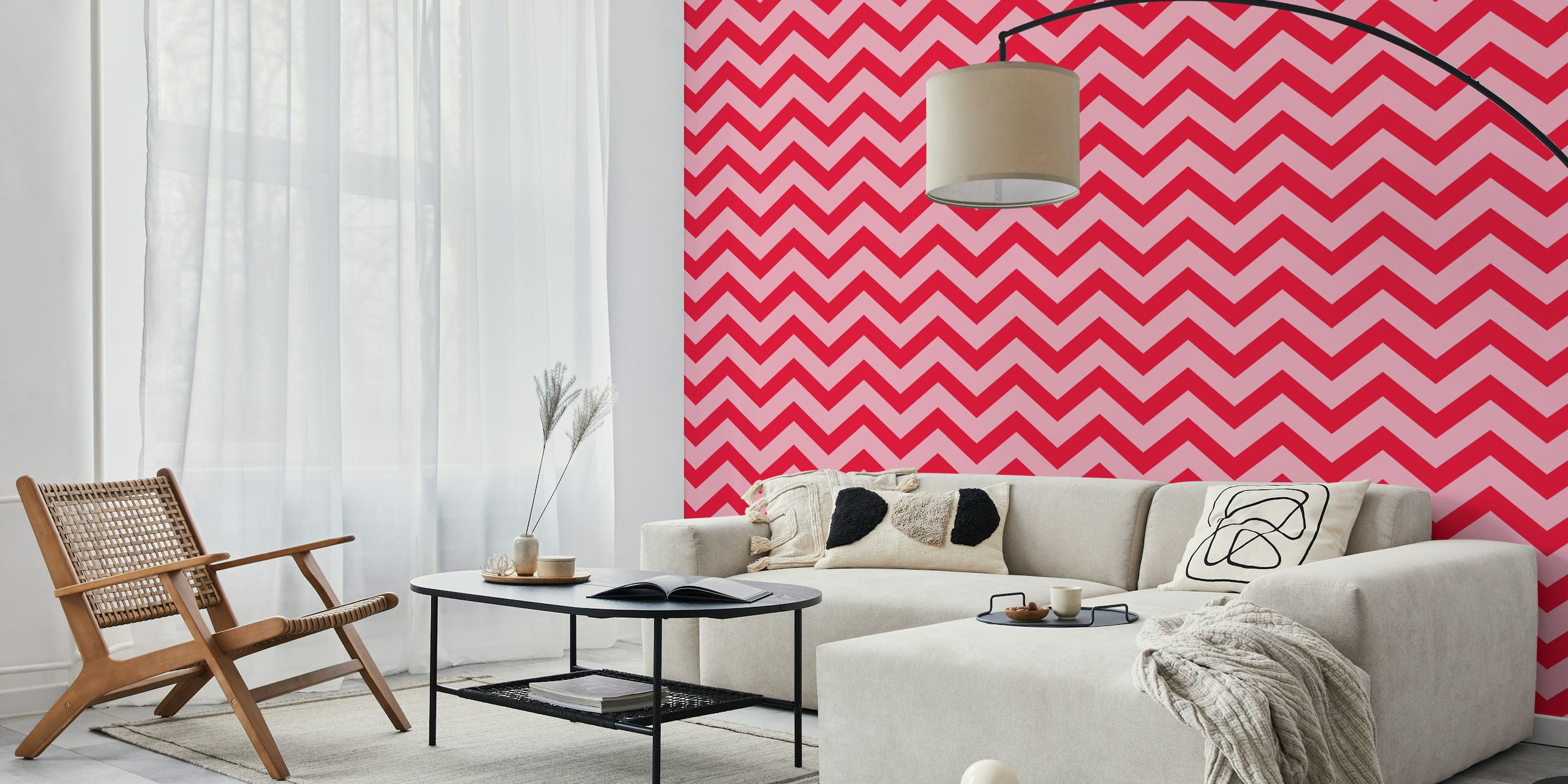 Chevron pattern wallpaper in pink and crimson red colors