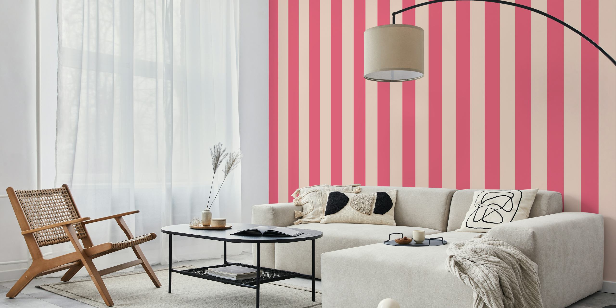 Pink and blush striped pattern wallpaper in Scandi style
