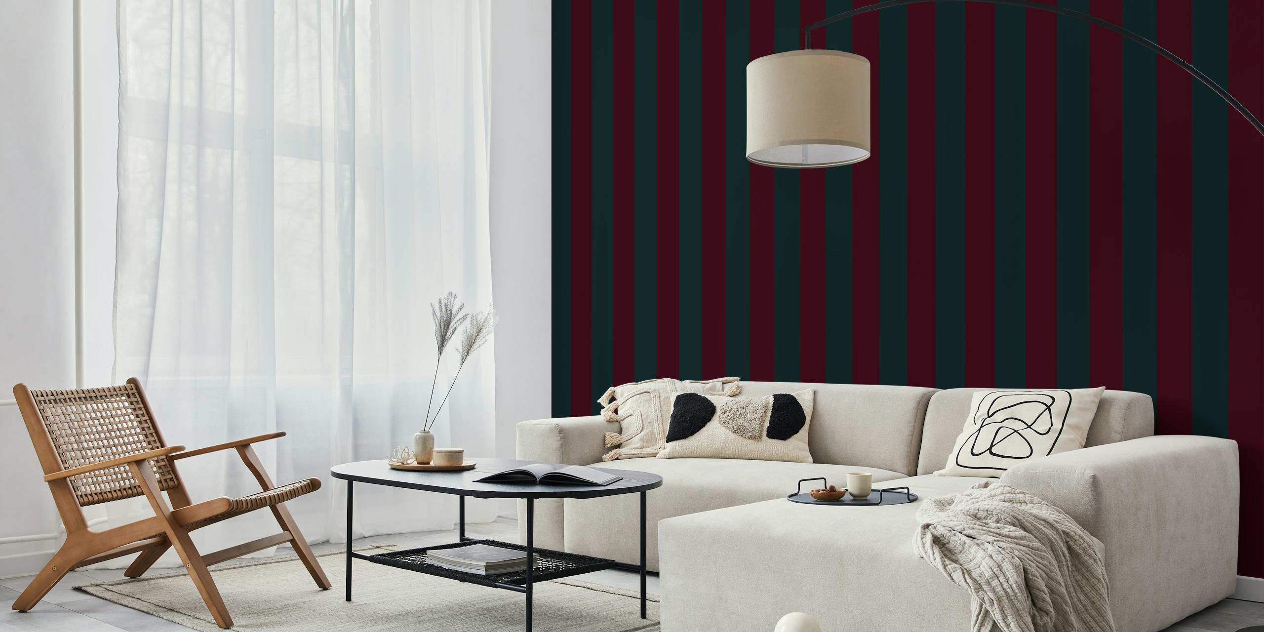 Burgundy Teal Bohemian Stripes Tapete im Raum