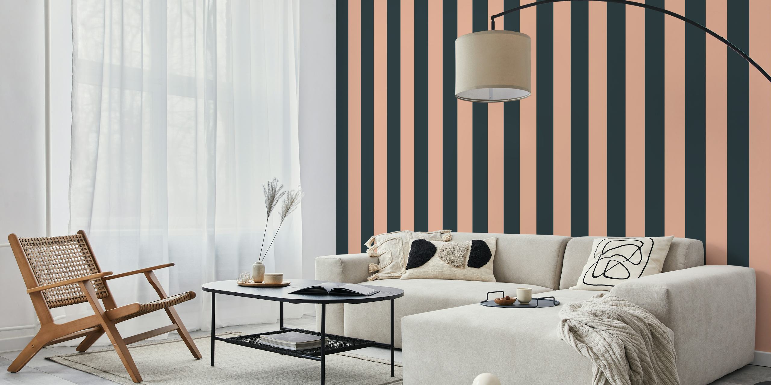 Teal and peach striped nursery wallpaper