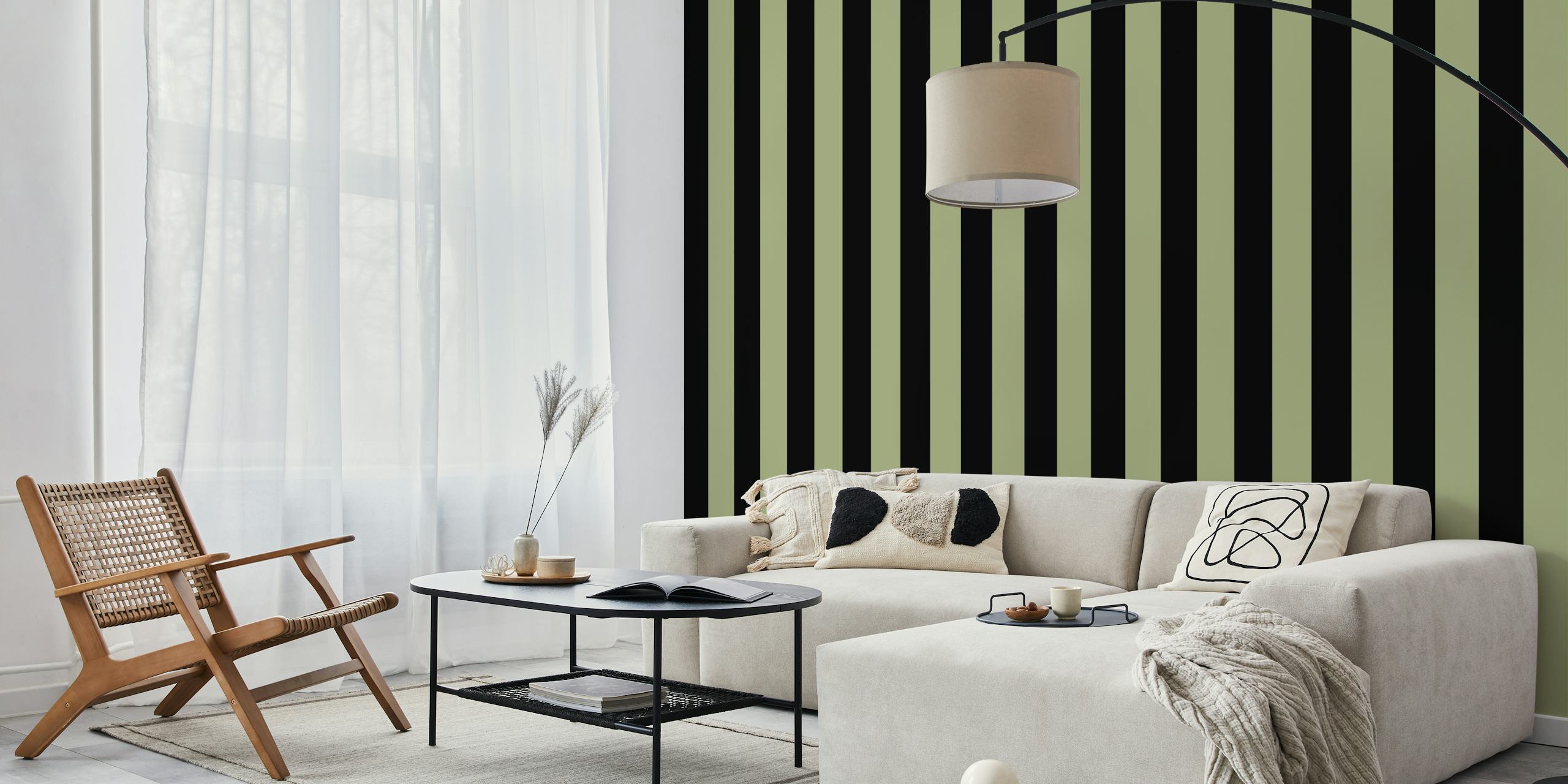 tapeta Green And Black Boho Stripes w pokoju