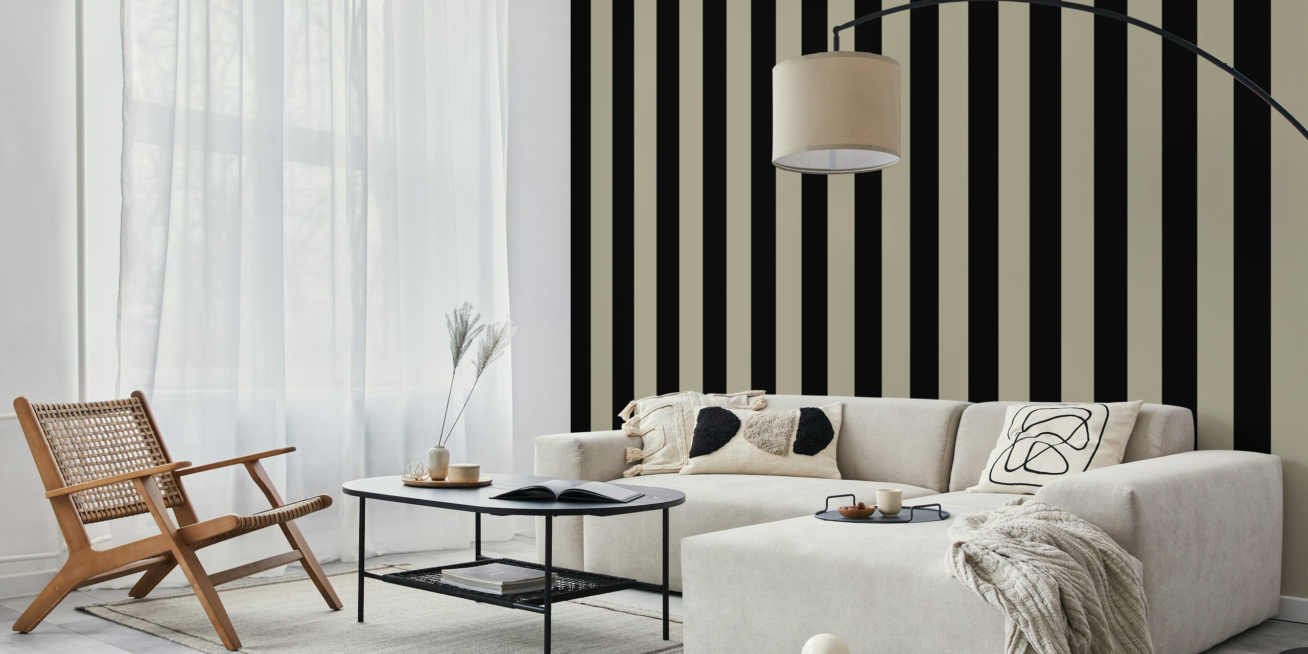 Sage black striped boho wallpaper with alternating black and sage green stripes