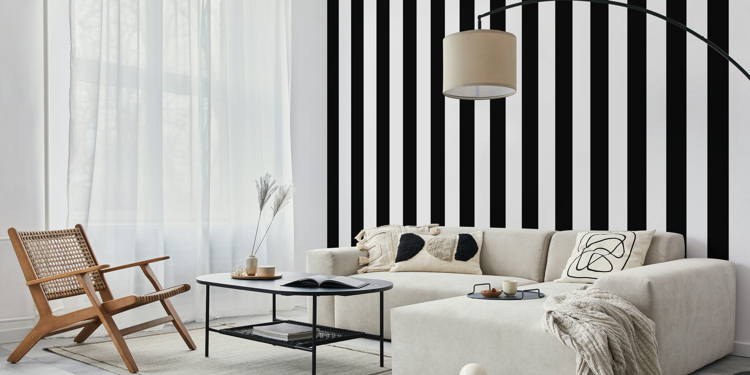 Black and White Scandi Stripes wallpaper in a nursery