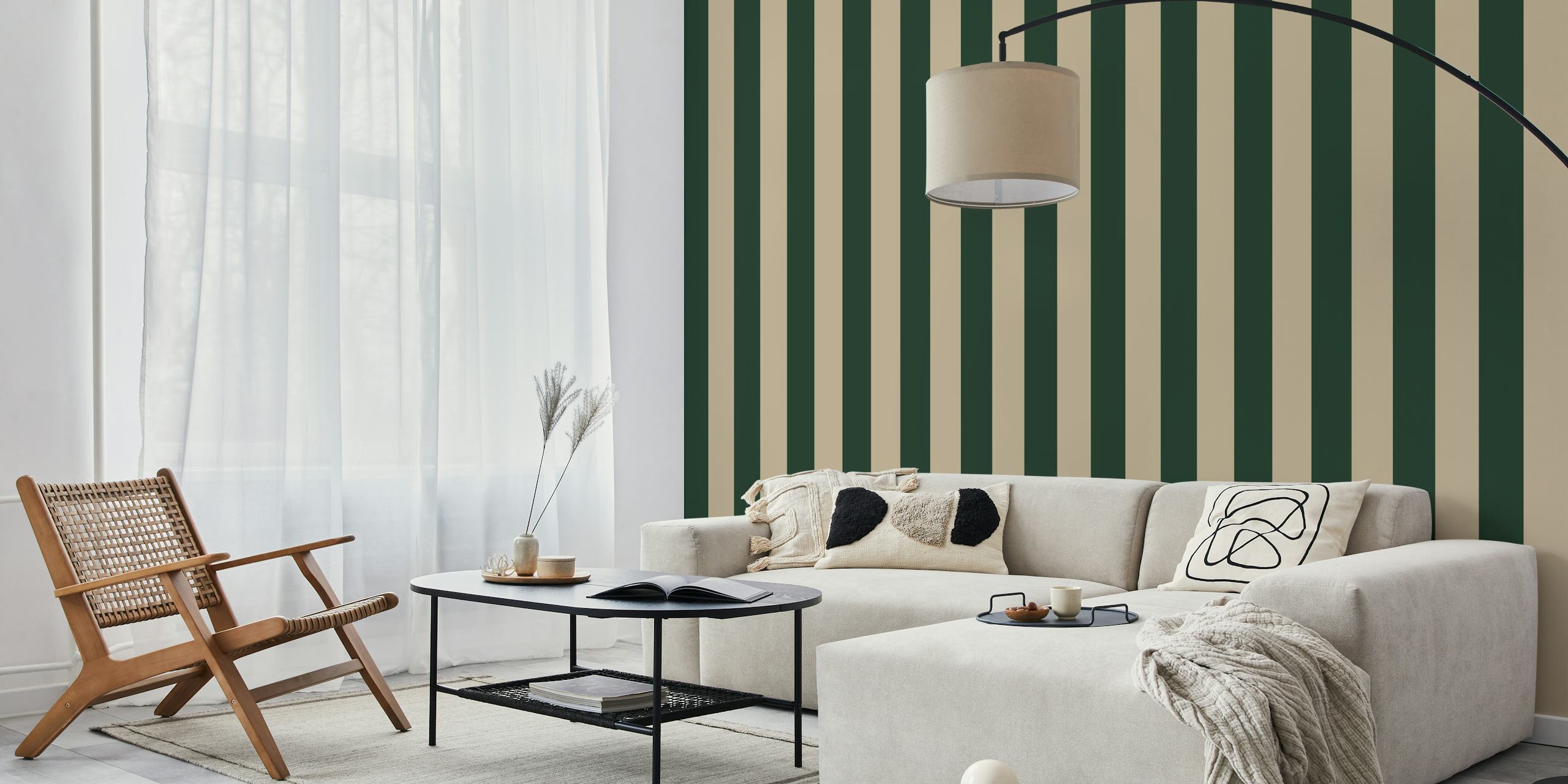 Dark green and beige striped boho wallpaper design